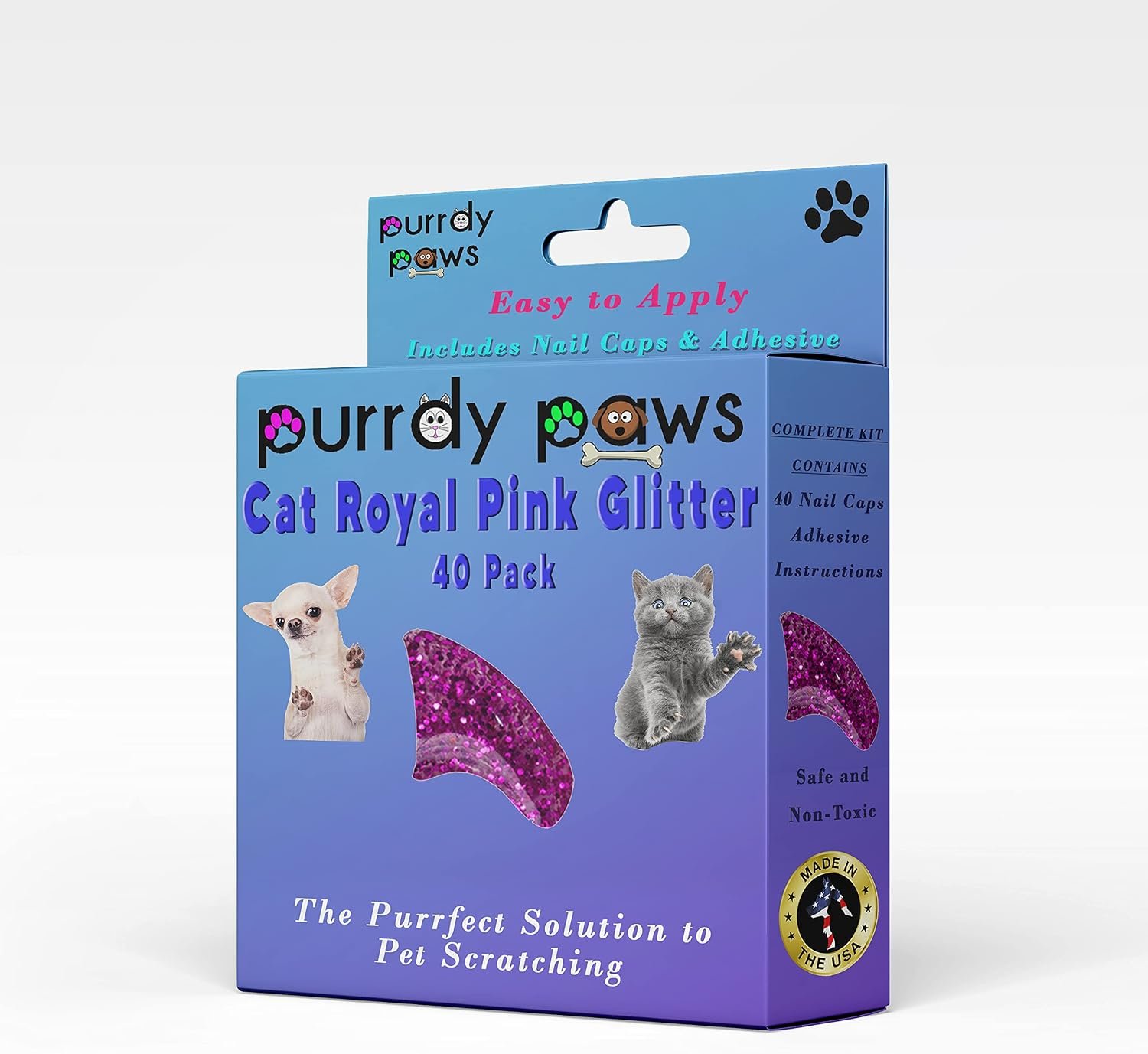 40 Pack Soft Nail Caps for Cat Claws Royal Pink Glitter Medium