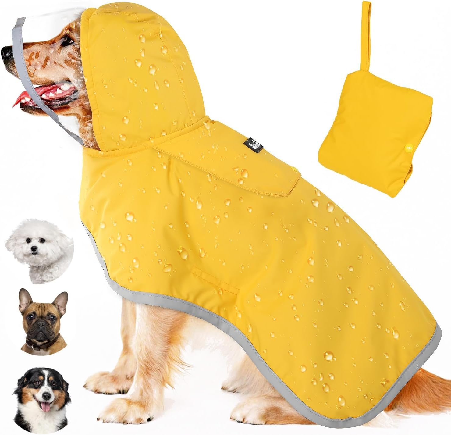 Lukovee Dog Raincoat, Waterproof Rain Jacket, Clear Hood & Reflective Rim