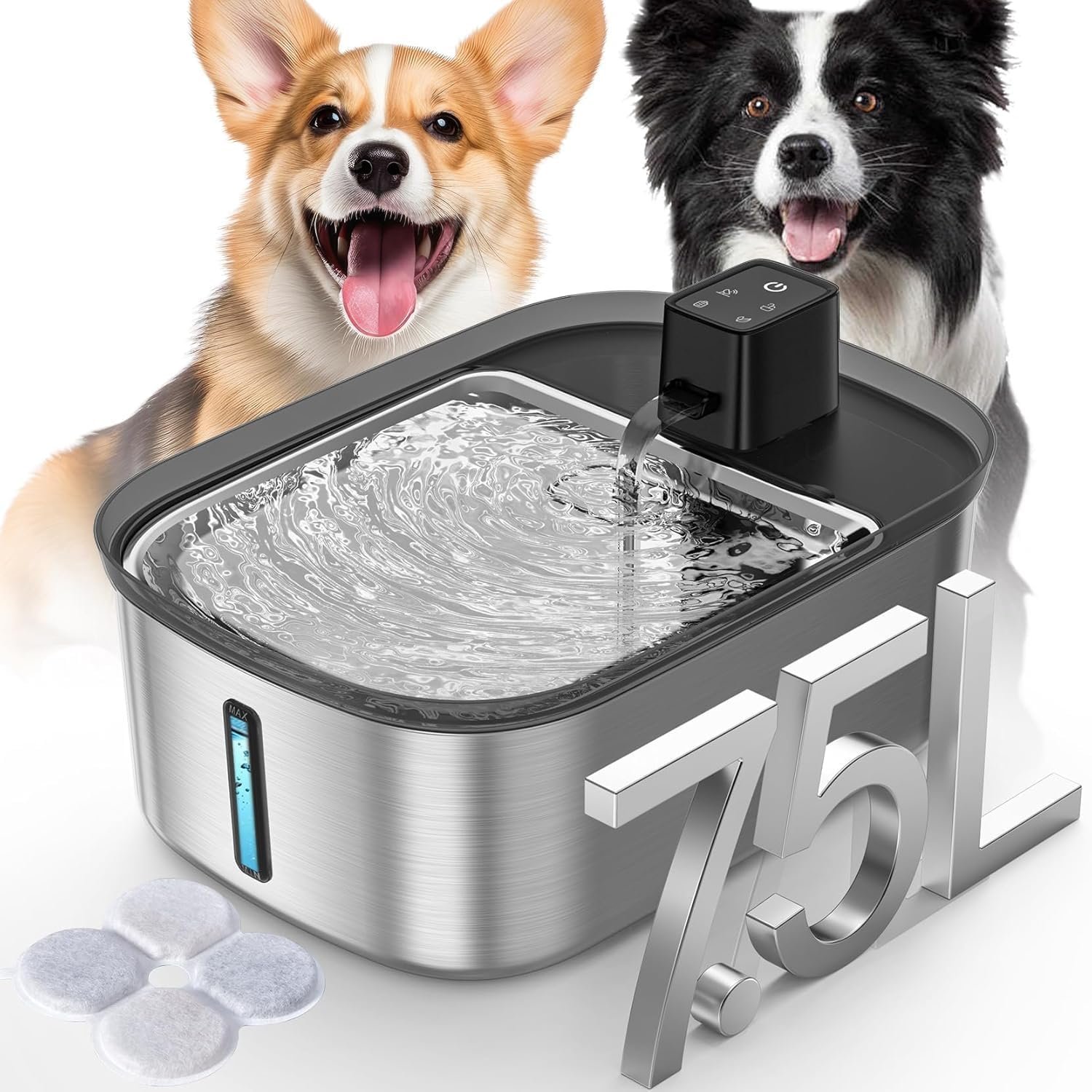 Wireless 7.5l/254oz/2Gal Dog Water Fountain for Large Dogs Stainless Steel