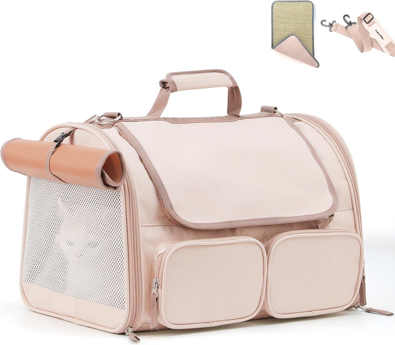 FUKUMARU Cat Carrier, Airline Approved Dog Carrier with Rollable Cover