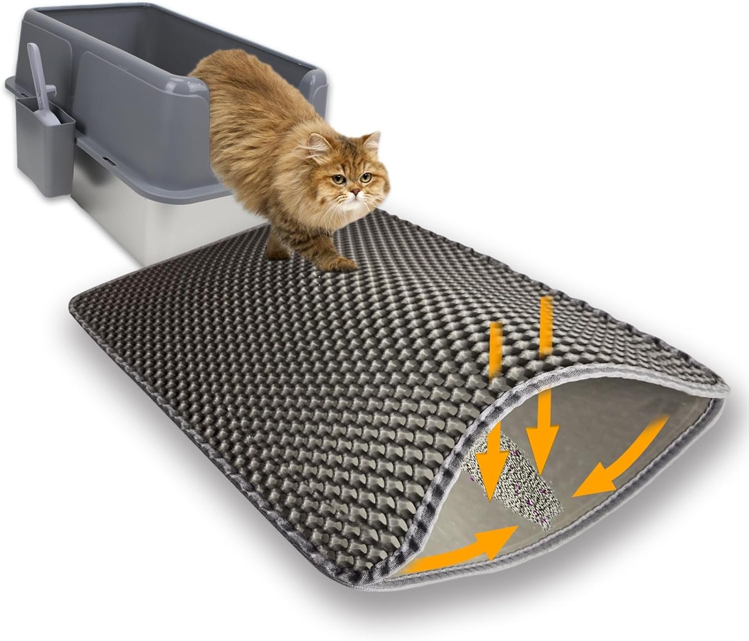 Cat Litter Box Mat,Double-Layer Honeycomb Litter Trap 30″x22″ Gray