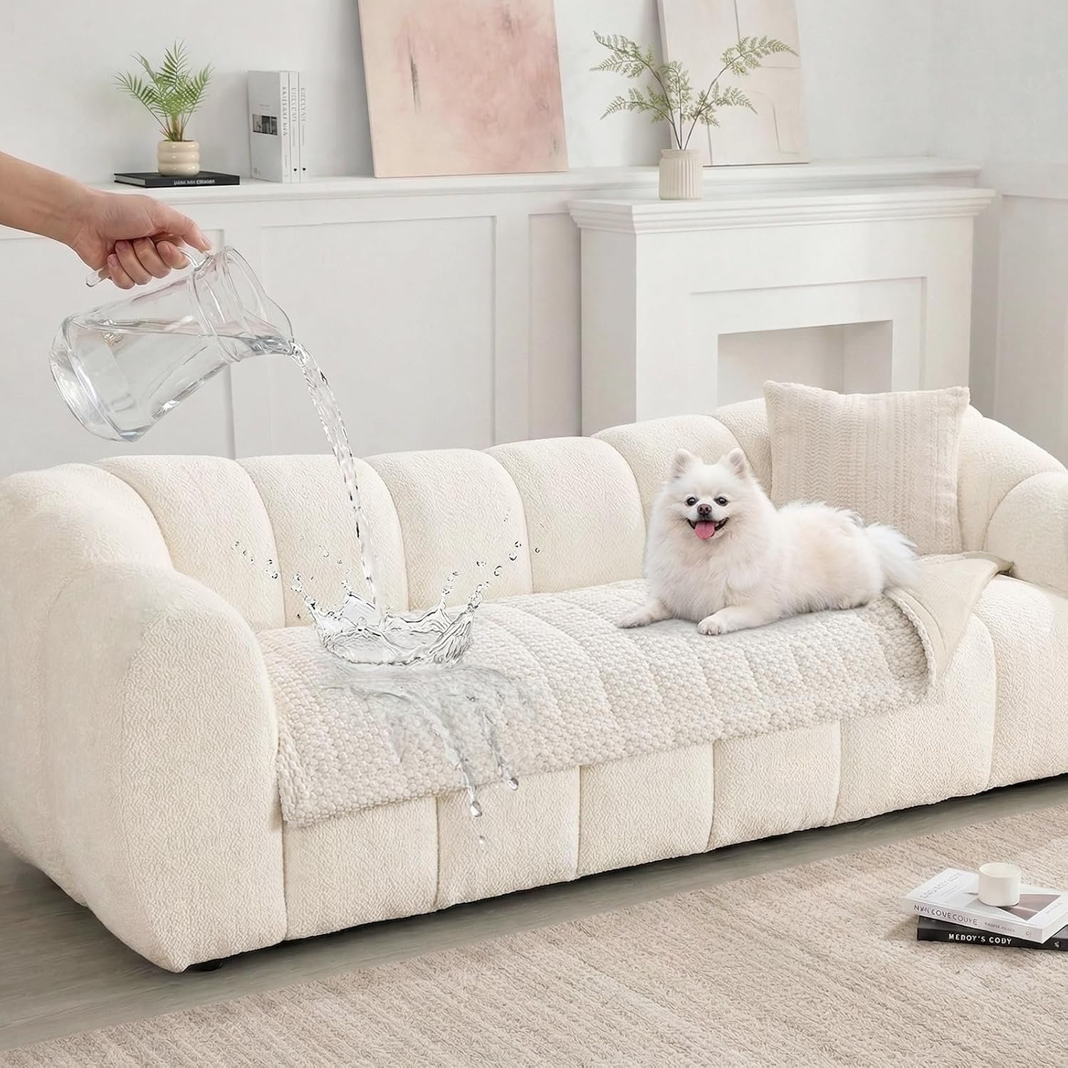 Waterproof Sofa Covers for Pets, Non Slip Fuzzy Couch Cover, Dog Furniture Bed Protector, Soft Plush Sofa Slipcover (Beige, 29″x71″)