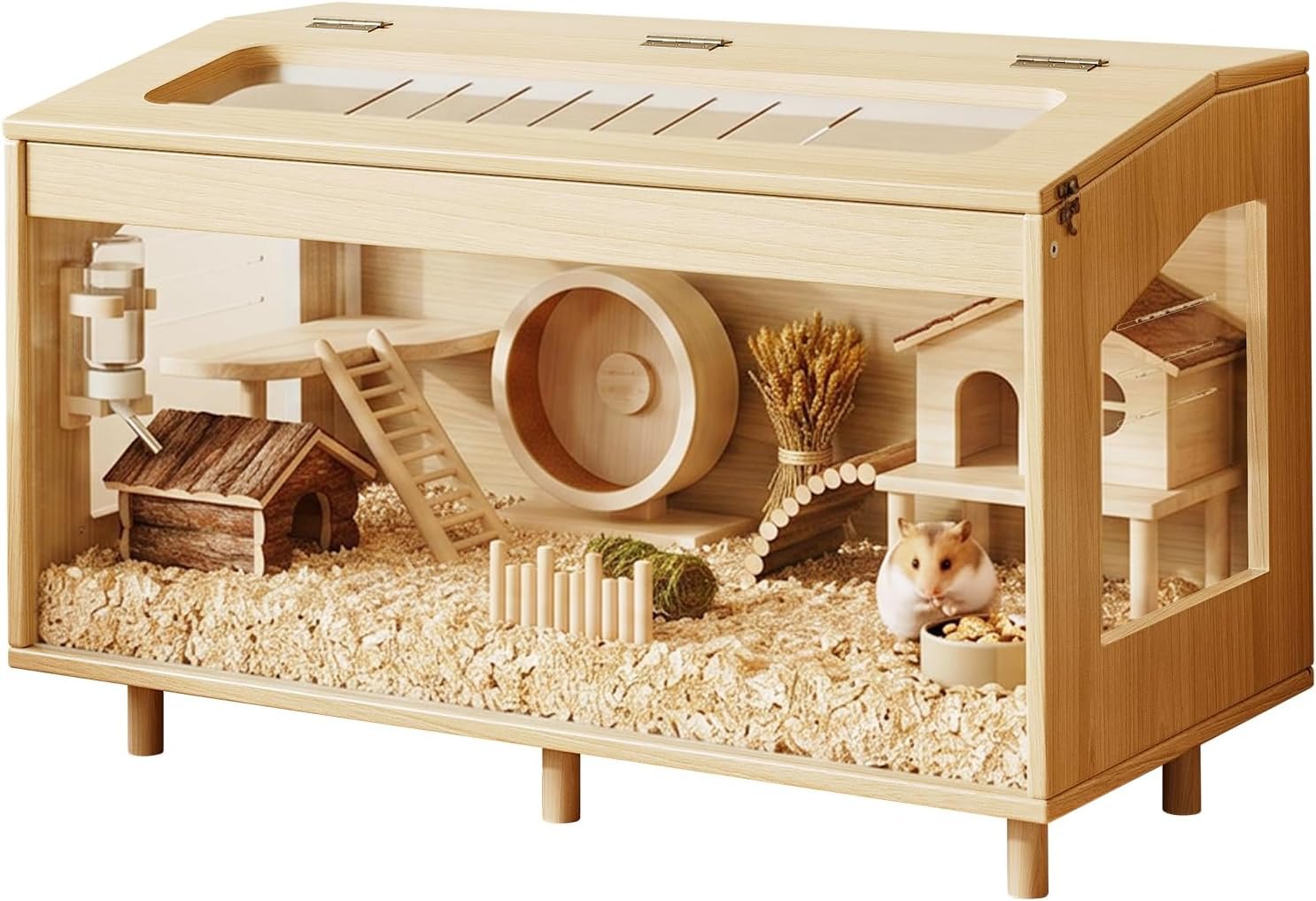 Wooden Hamster Cage with Acrylic Board Base, 31.5″