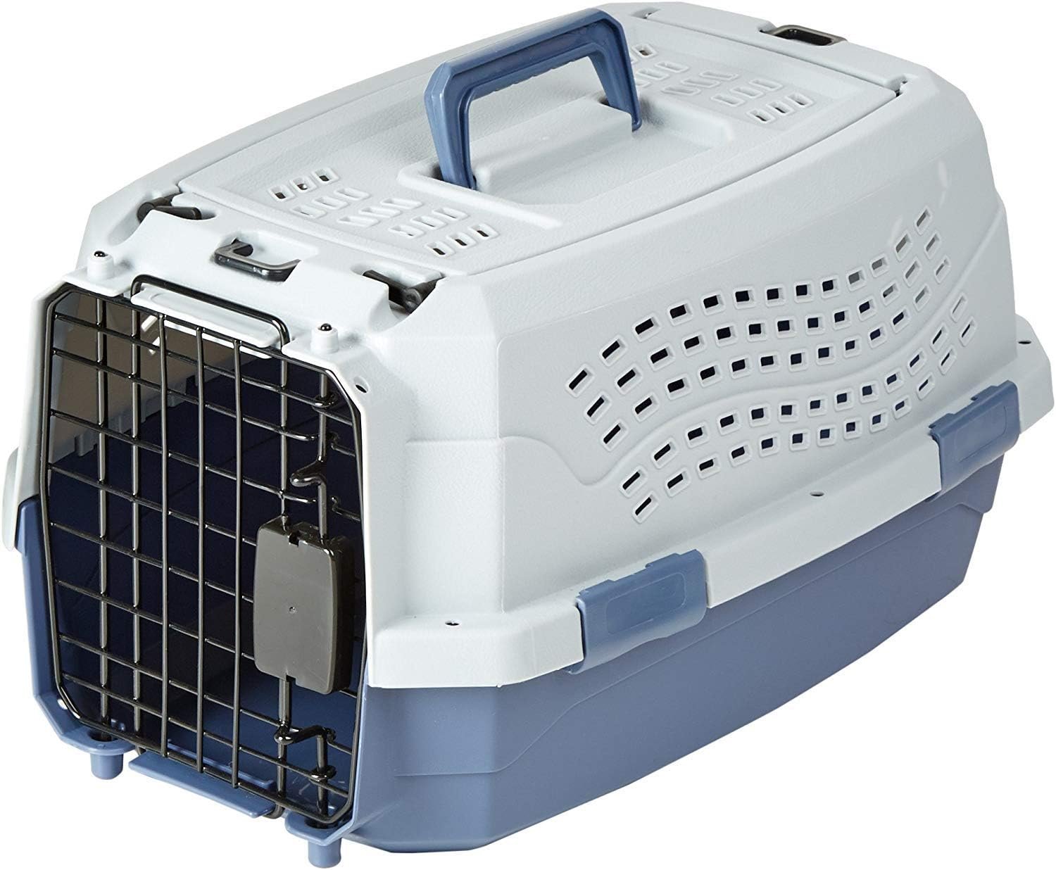 Amazon Basics 2-Door Top-Load Hard-Sided Pet Travel Carrier for Cats and Small Dogs, 19″ L x 12.6″ W x 10″ H, Gray & Blue