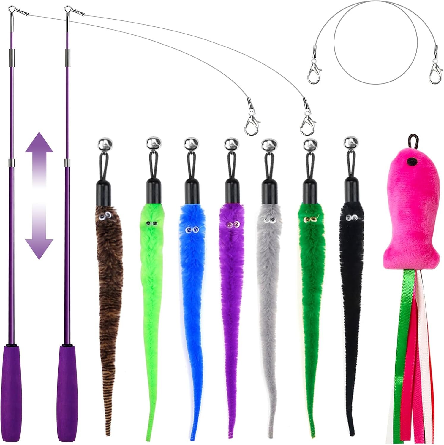 Cat Toys 11Pcs Interactive Cat Wand Worm Refills for Indoor Cats