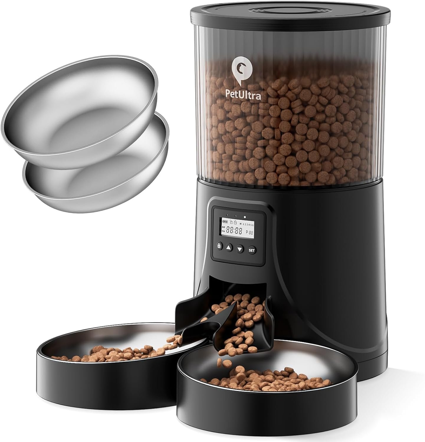 PETULTRA Automatic Cat Feeder for 2 Cats – 16 Cups/4L Timed Auto Pet Feeder with Portion Control (1-6 Meals), Dual Power& Easy to Clean for Indoor Cats & Small Dogs