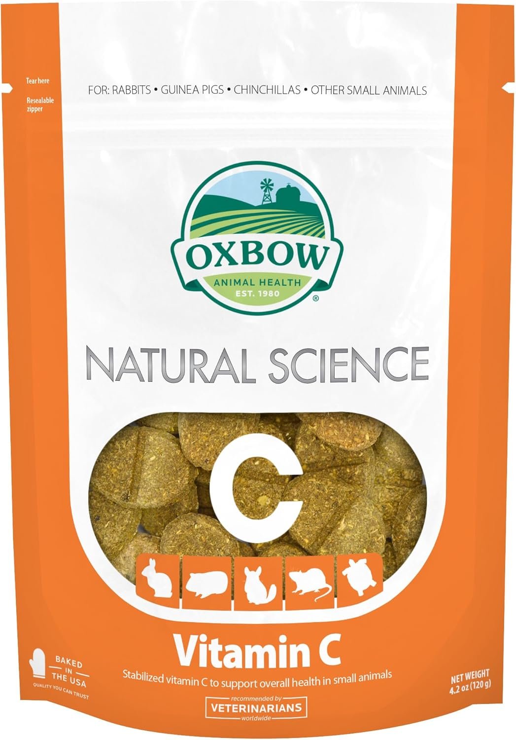 Oxbow Vitamin C Guinea Pig Supplement, High-Fiber Timothy Hay, 4.2 oz