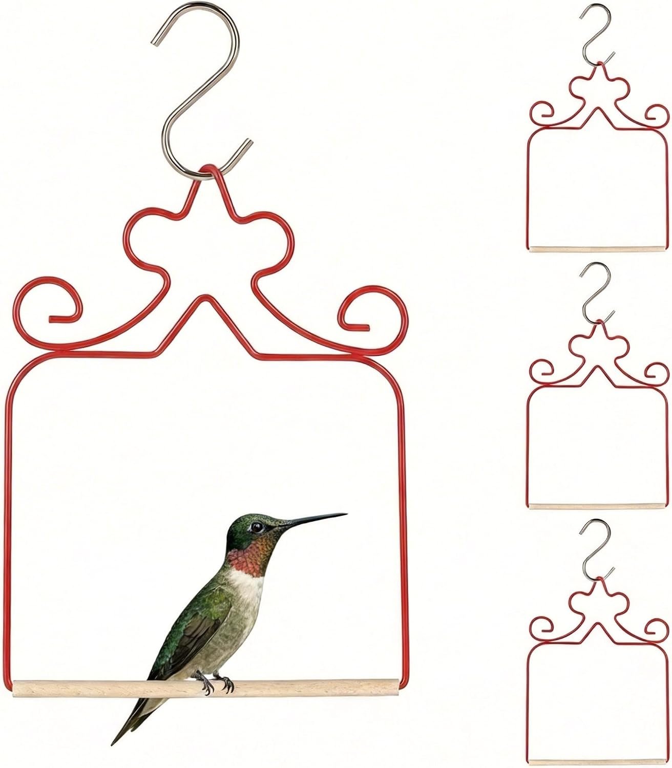 4-Pack Metal Hummingbird Swings Red