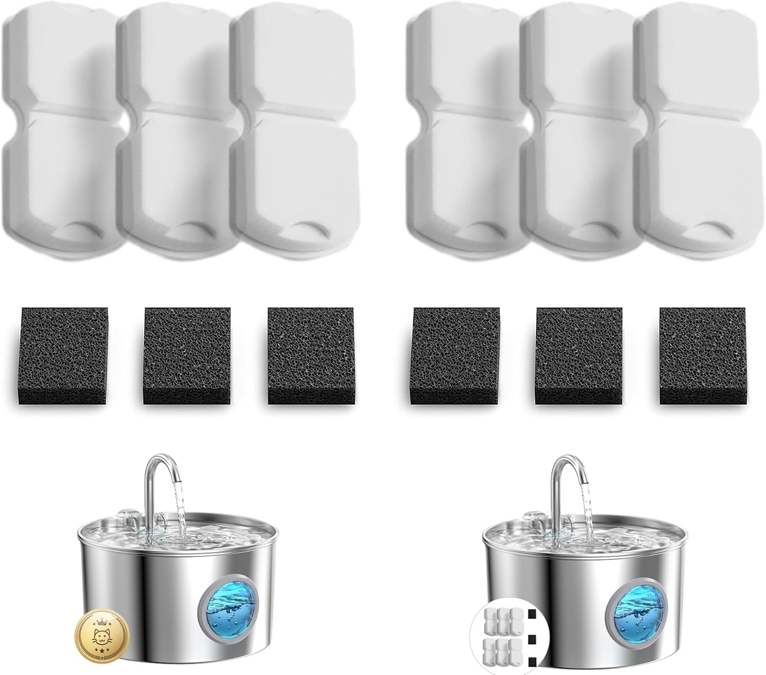 GIOTOHUN Cat Water Fountain Filter: 12 Cat Fountain Filter Replacement – 12 Pet Fountains Filters Replacement – 6 Filters & 6 Sponges – Suitable for ATMZIQXR GIOTOHUN KOOGMOON UMOCUOY IHOUONE HOOISE
