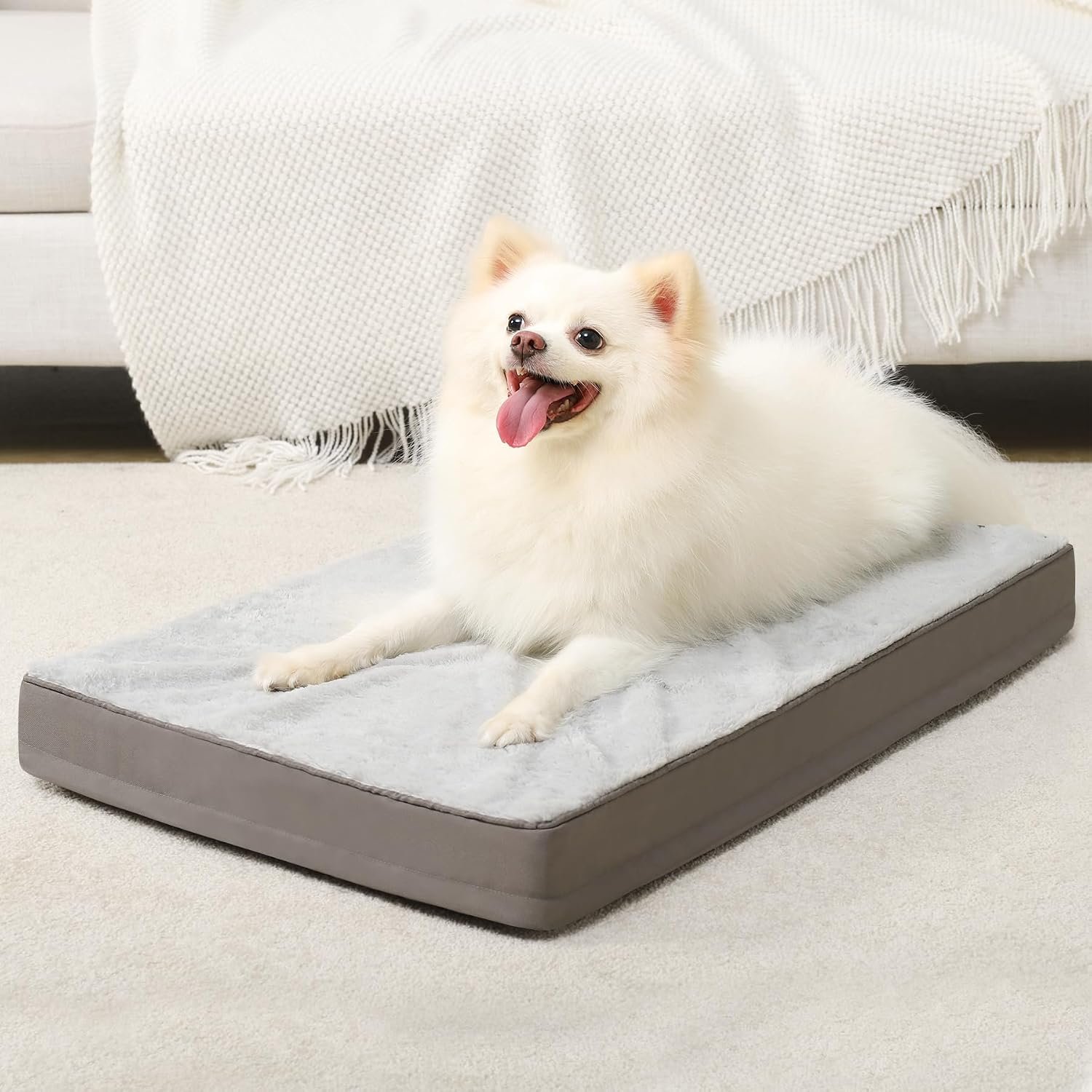 KSIIA Orthopedic Dog Bed for Small Dogs with Waterproof Lining, Grey, 23×17 | Deluxe Soft Plush Dog Crate Bed, Washable Pet Mat with Removable Cover & Egg Crate Foam for Small Dogs Sleeping & Relaxing