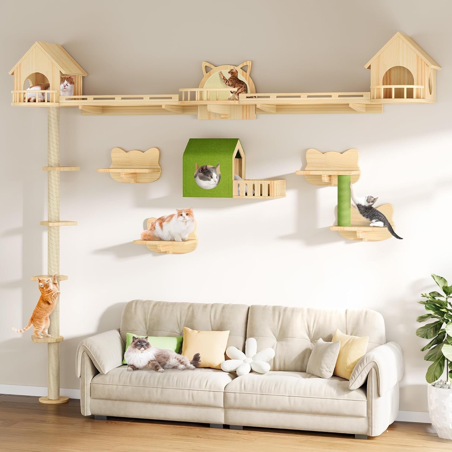 DWVO Solid Wood Cat Wall Shelves and Perches