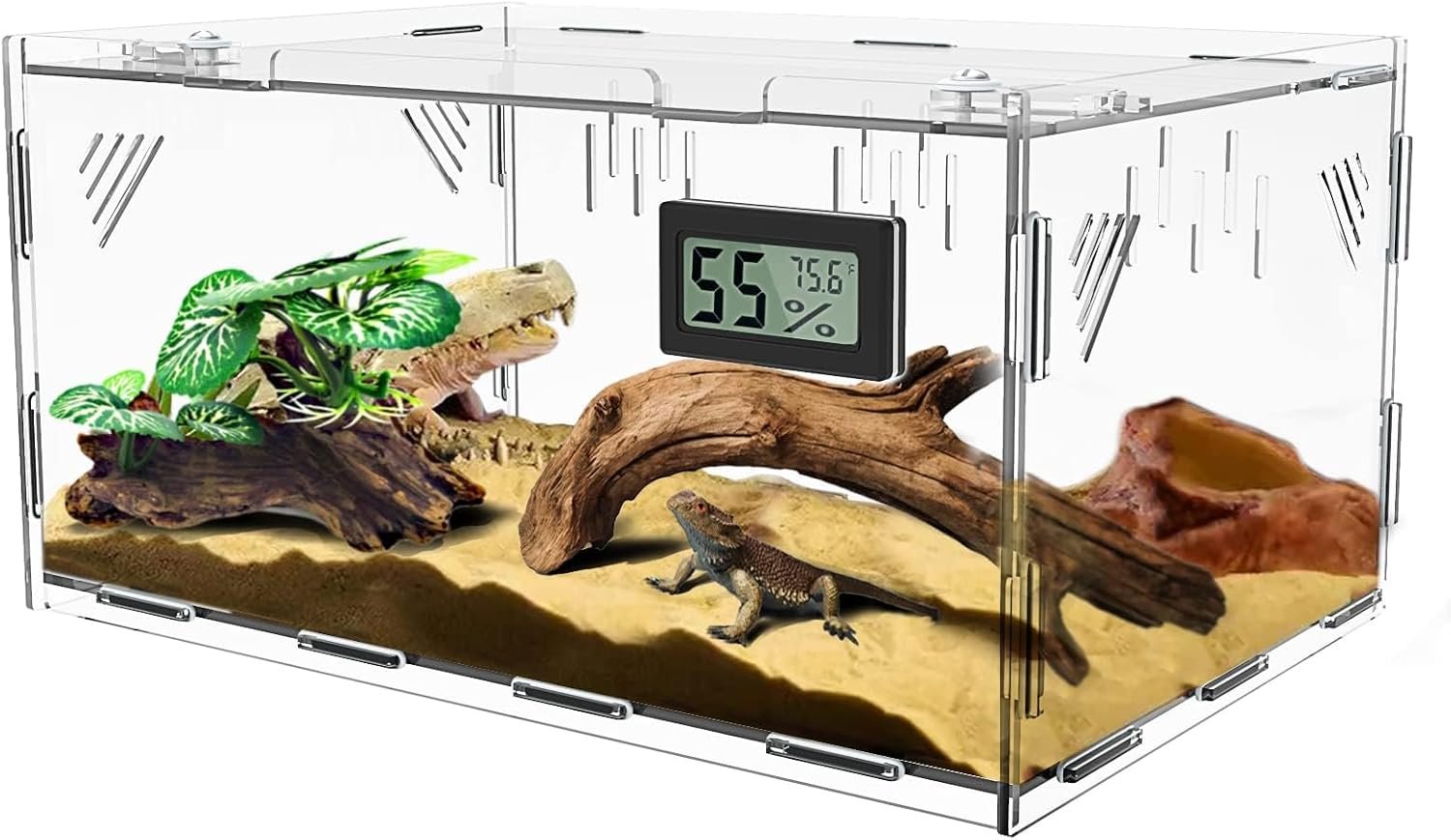 Reptile Terrariums, with Temperature Hygrometer, 11.8″x7.9″x5.9″ Acrylic Reptile Breeding Box Terrarium Cage Tank for Small Reptile Insect Home Office