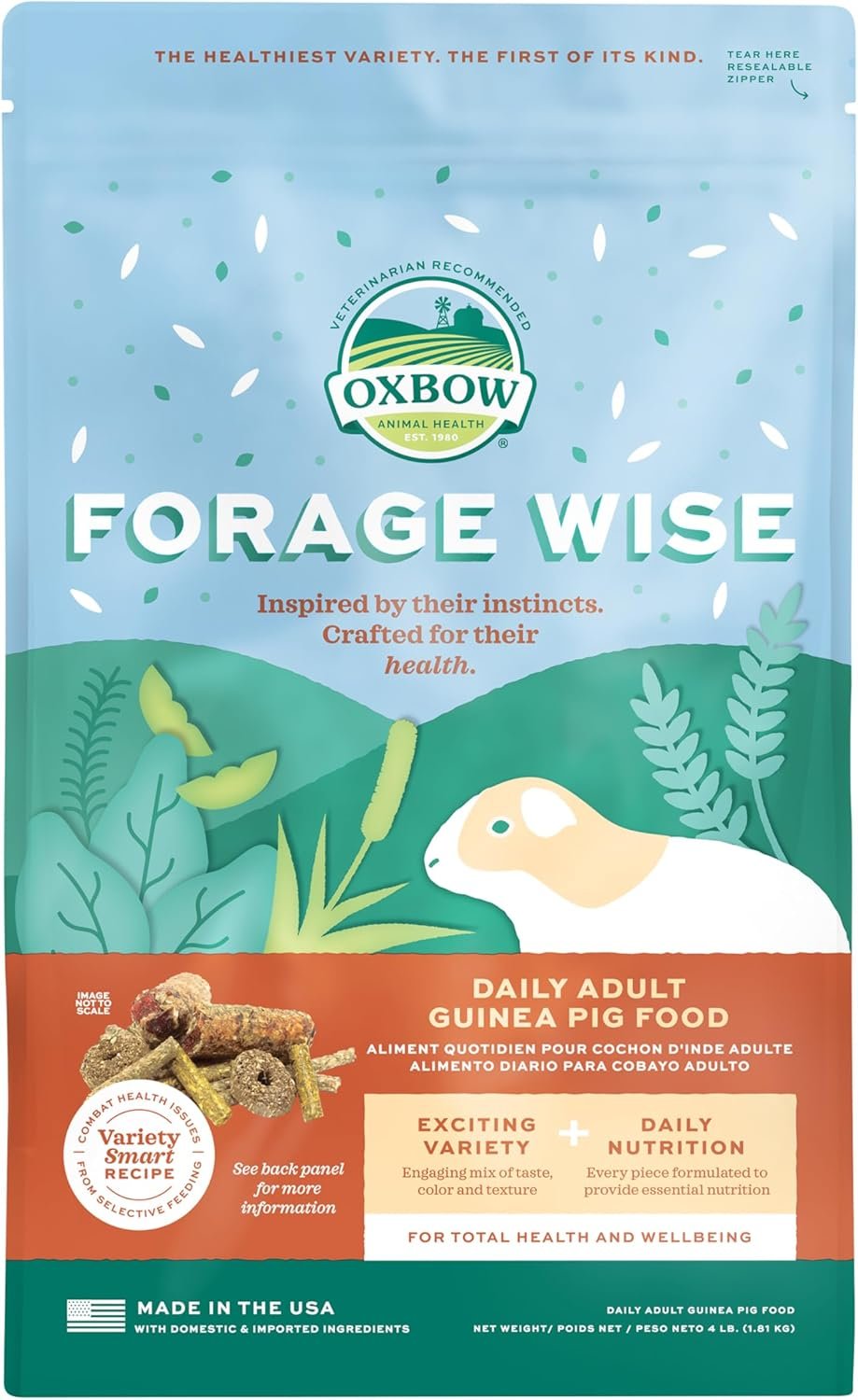 Oxbow Forage Wise Adult Guinea Pig Food, Foraging Pellet Mix, 4 lb