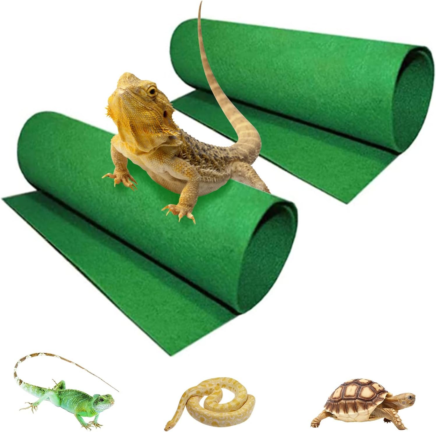 Tfwadmx Reptile Carpet, 2 Pack of Bearded Dragon Mat Terrarium Substrate Liner Bedding for Snake Turtle Lizard Geckos Hermit Crabs (24” X 16”)