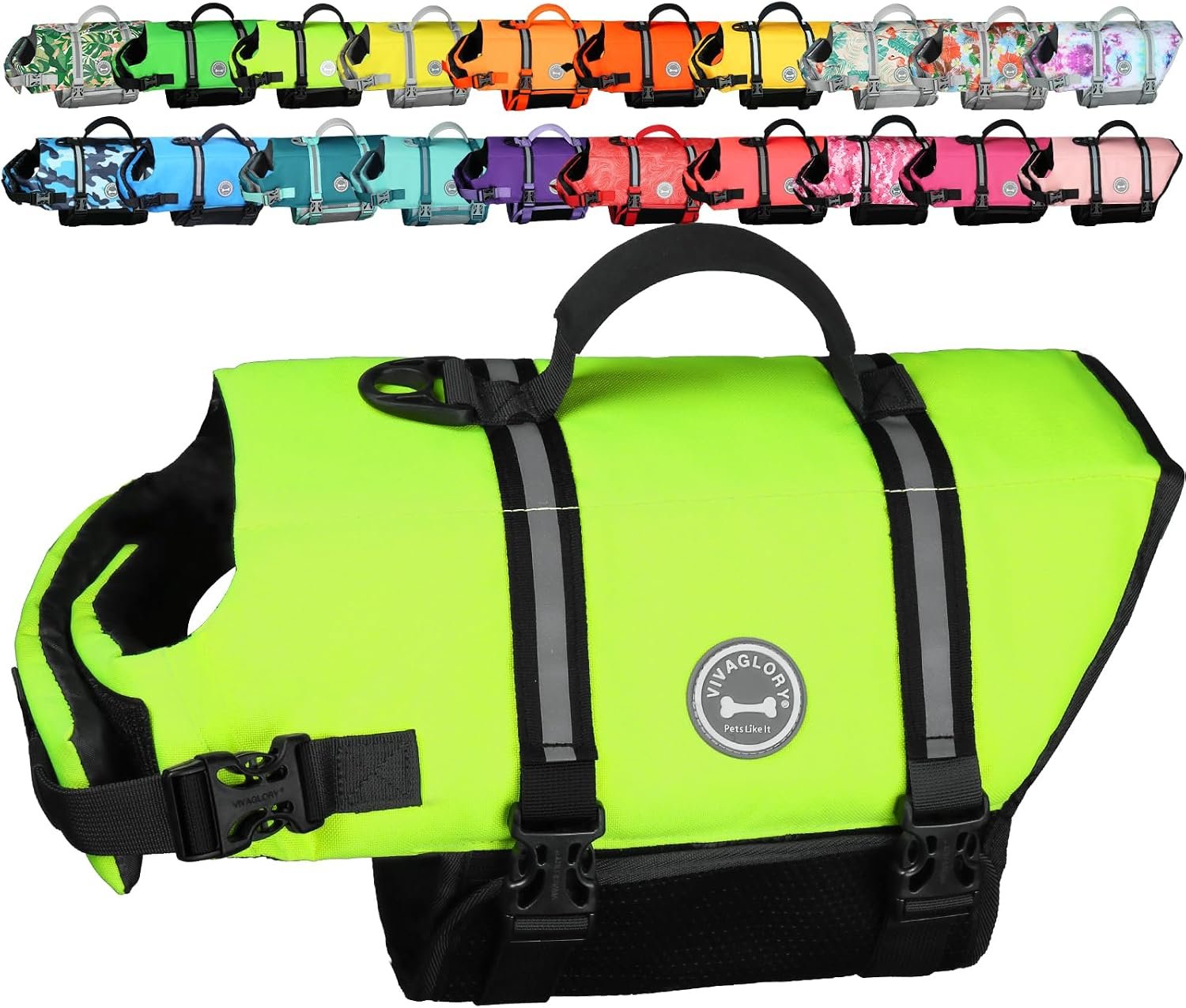 VIVAGLORY Dog Life Vest Rip Stop Dog Swim Vest, M, Bright Yellow
