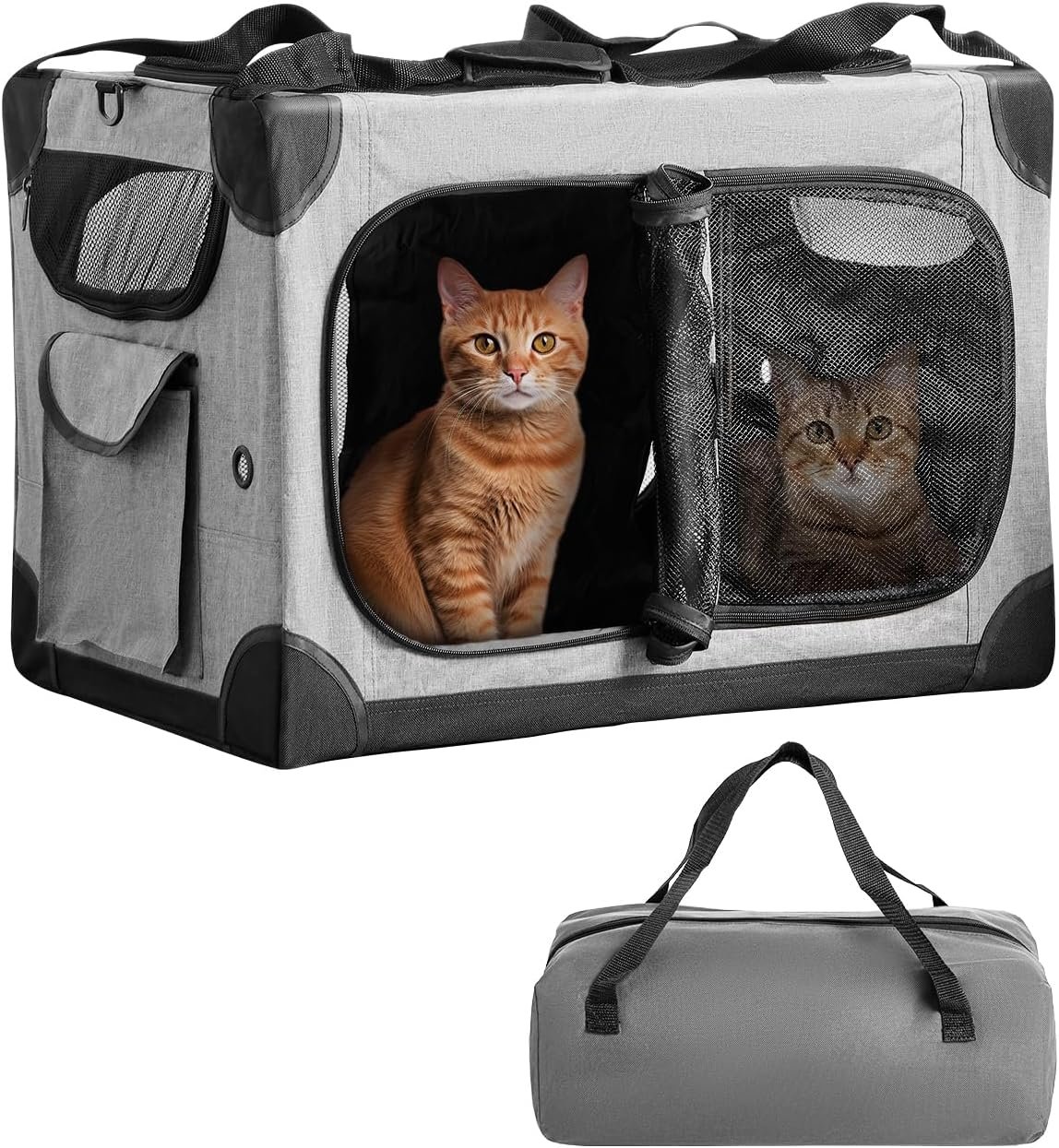 Extra Large 2-Cat Foldable Pet Travel Carrier,24″x17″x17″,Gray