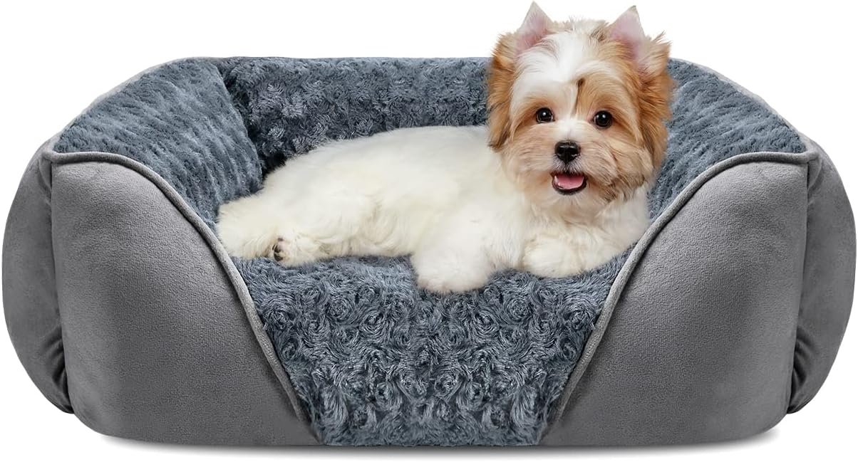 INVENHO Rectangle Washable Orthopedic Dog Bed for Small, Medium and Large Dogs, Soft Calming, Sleeping Puppy Bed Durable Pet Cuddler with Anti-Slip Bottom, S (20″x19″x6″)