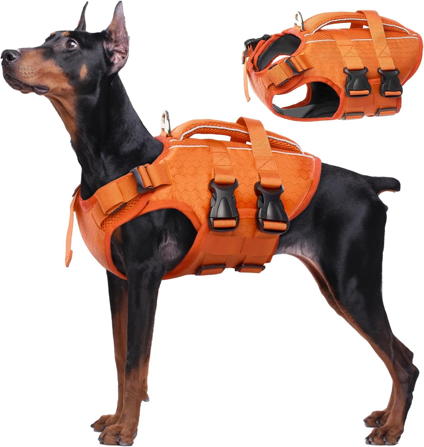 Kuoser Dog Life Jacket, High Flotation Reflective Dog Life Vest, Orange, L
