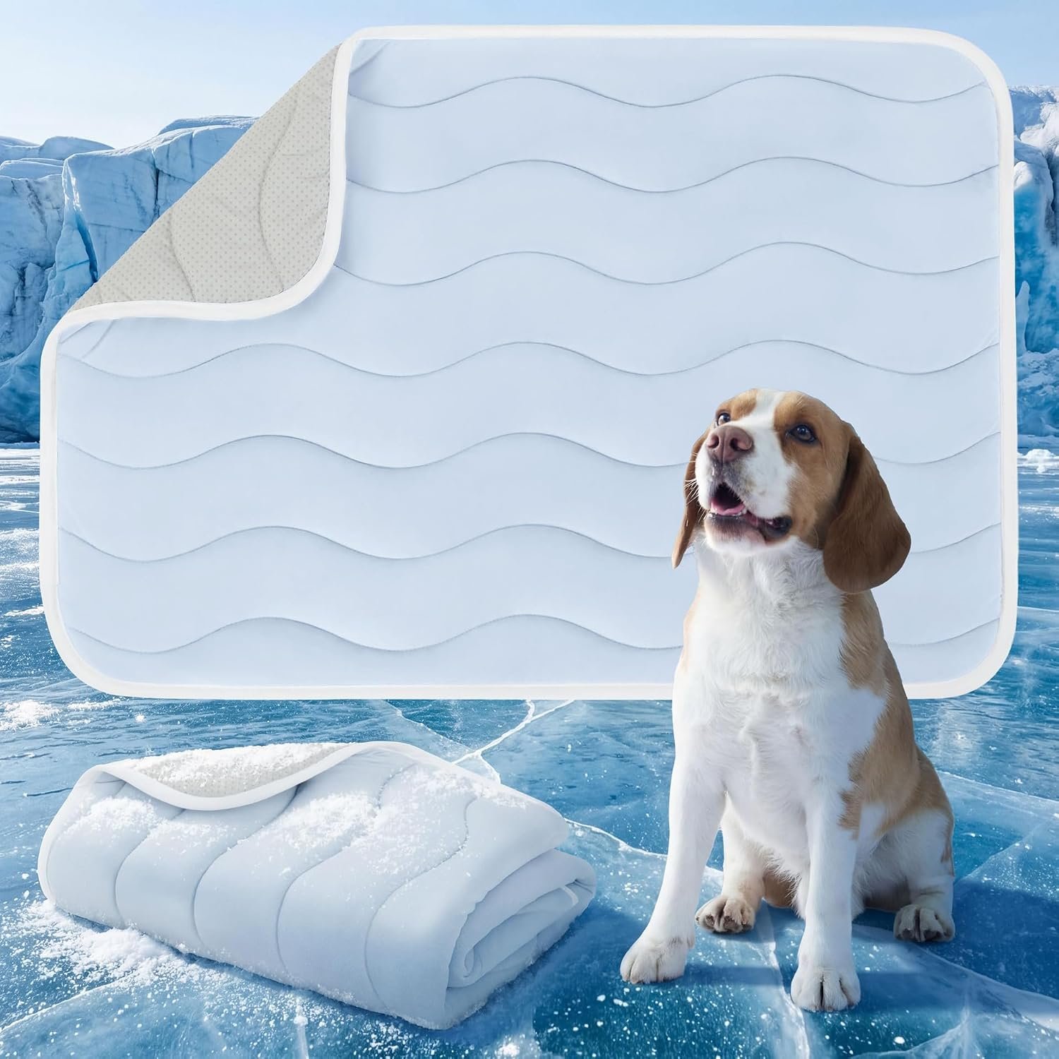 Cooling Mat for Active Dogs, Thin Breathable Cold Crate Pad, Portable Washable Kennel Pad with Non-Slip Bottom, Ice Silk Feel for Summer Overheating Relief, Blue 23″x35″