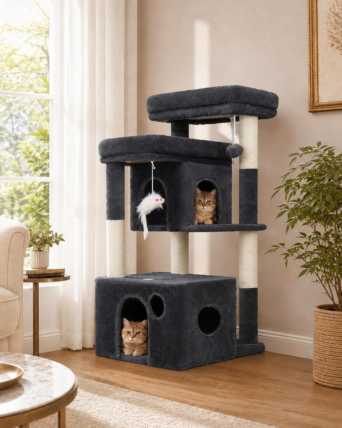 Heybly 34.6″ Cat Tree Anti-Tipping Floor Cat Condo for Kittens,HCT205SG