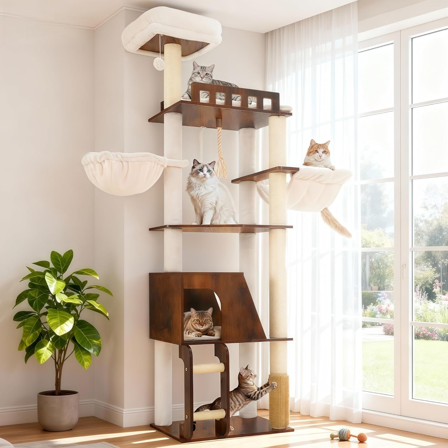Hey-brother Wooden Cat Tree, Furniture Tower with Large Platforms, MPJ121SR