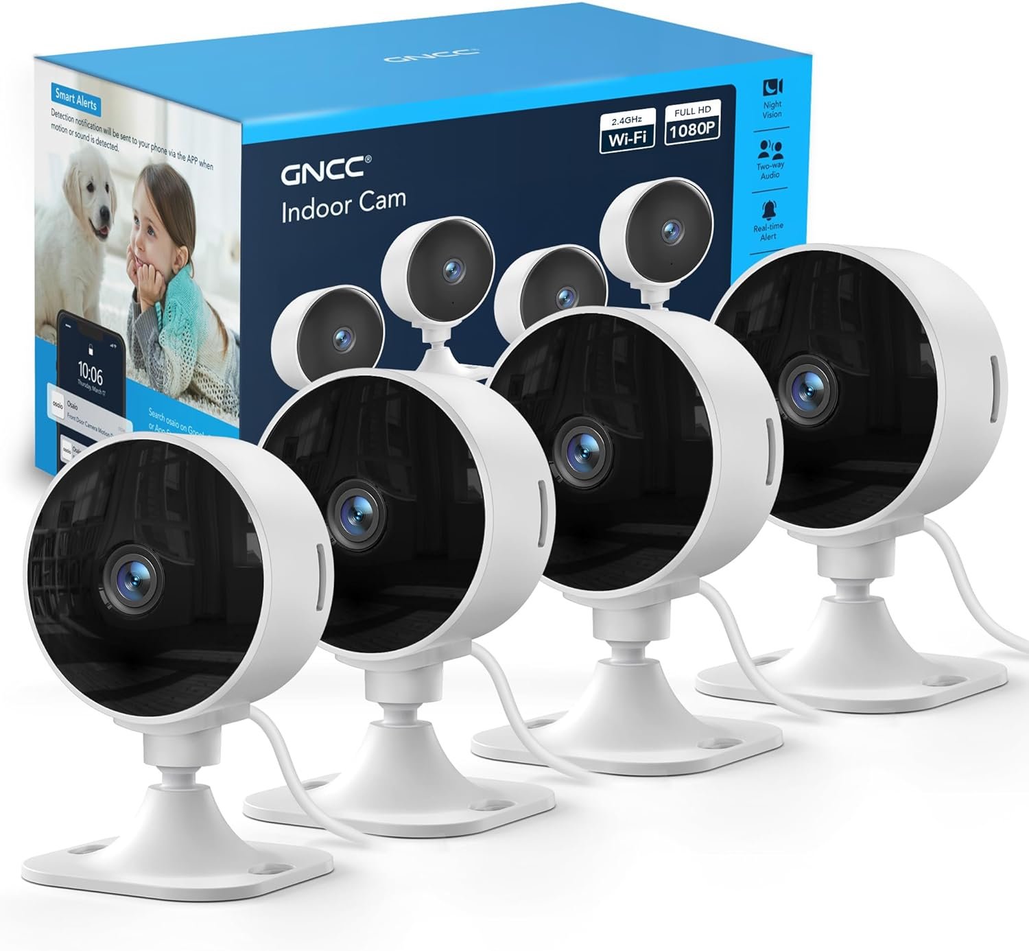 GNCC 2.4GHz Indoor Security Camera for Home, 1080P Baby & Pet Cam, 4-Pack