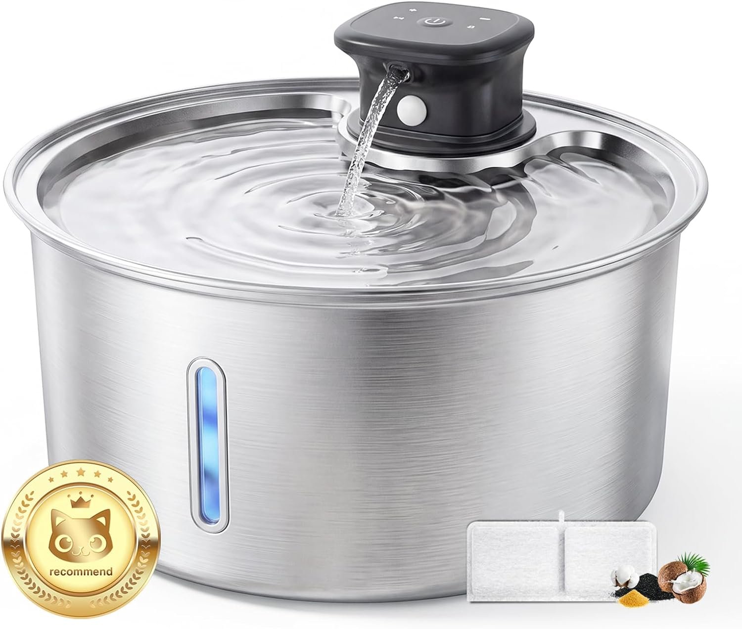 Wireless Cat Water Fountain,3.2L Stainless Steel Battery Operated | 1 Pack Filters | Cordless & Rechargeable | Motion Sensor | BPA-Free | DishwasherSafe | 20dB Ultra-Quiet | 108oz capacity