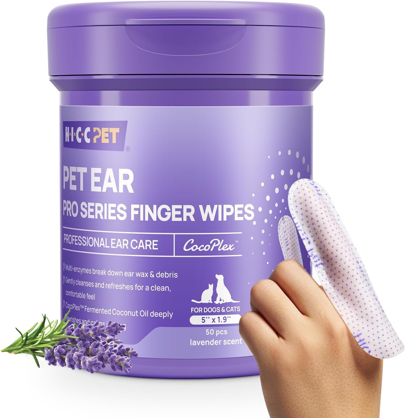 HICC PET Ear Cleaner Finger Wipes PRO Series for Dogs and Cats
