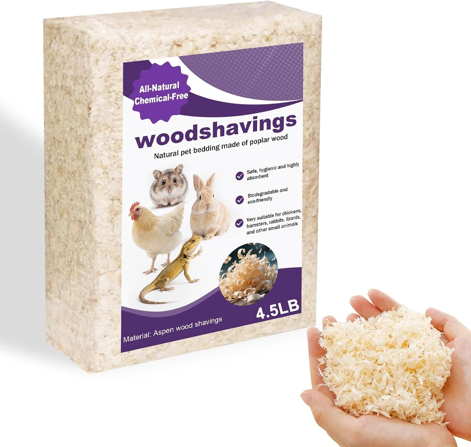 Natural Aspen Shavings Pet Bedding, 4.5 lb,for Small Animals