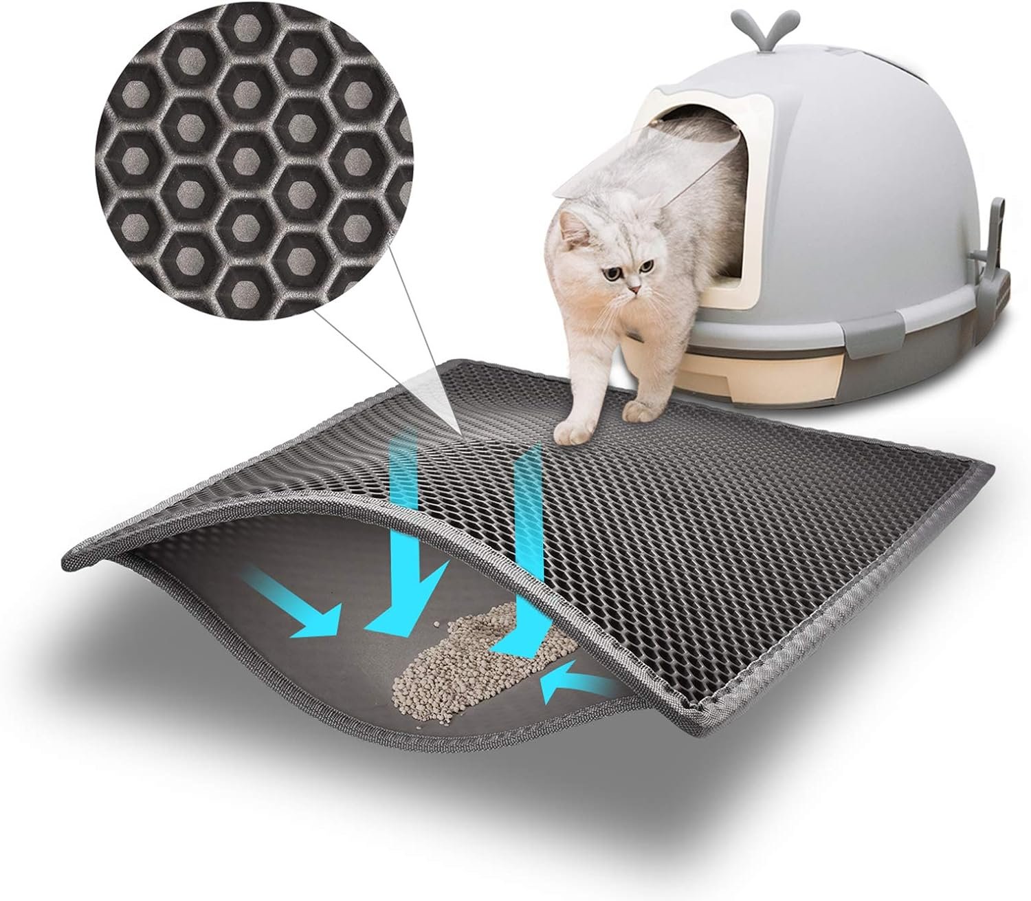 Pieviev Cat Litter Mat, Double-Layer Waterproof Litter Trap, 24″ x 15″ Gray