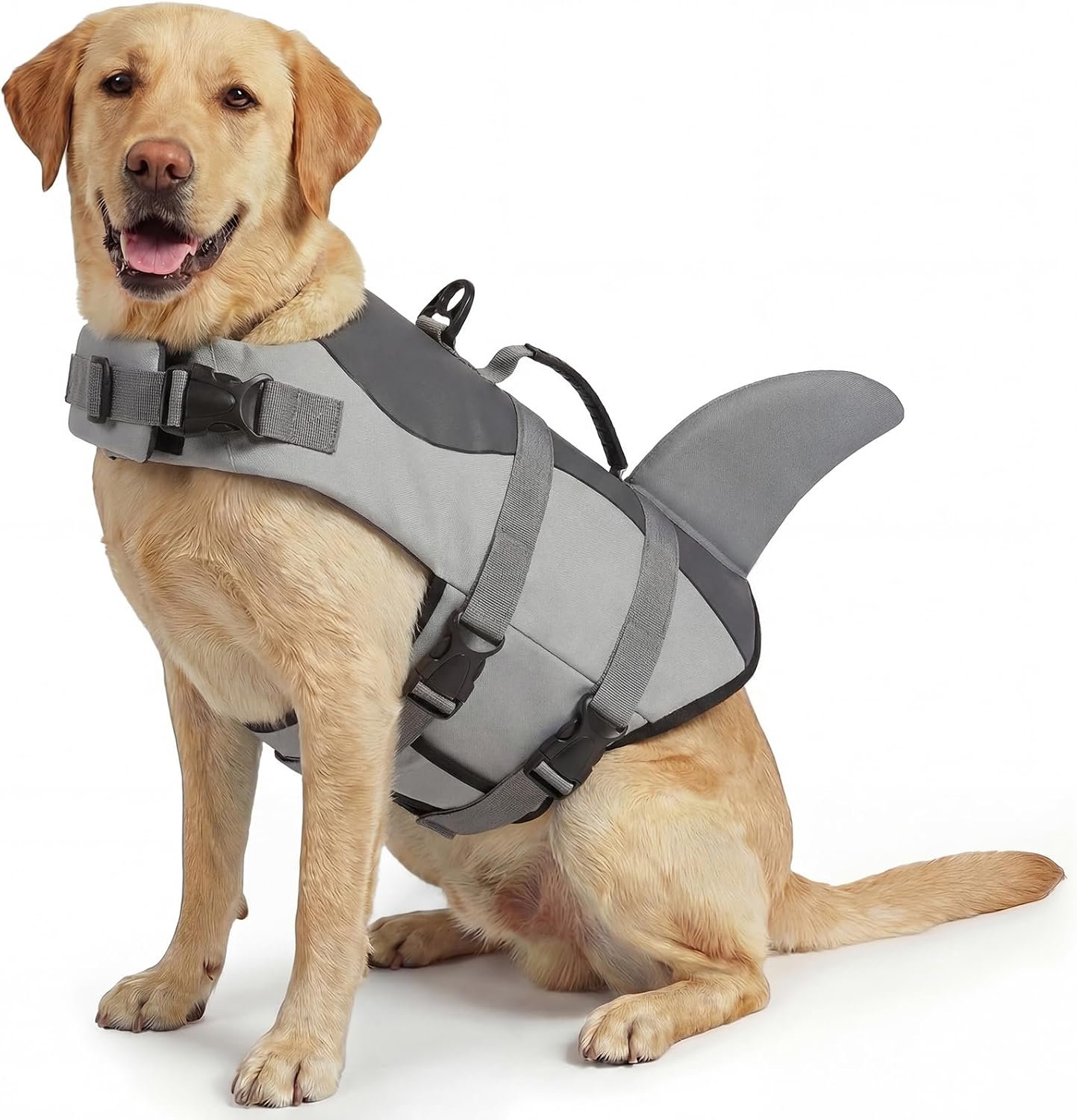 ASENKU Dog Life Jacket – Pet Safety Vest for Swimming & Boating, Shark Life Jacket with Floatation, Dog Lifesavers Swimsuits for Small Medium Large Dogs (Grey, XL)