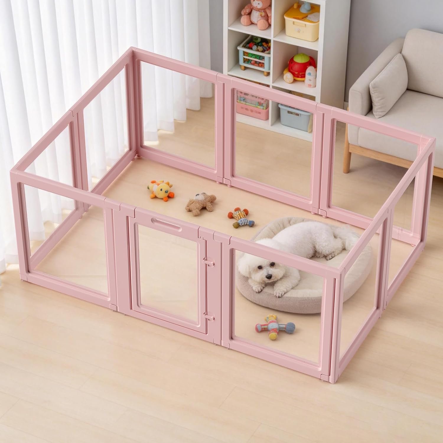 Acrylic Dog Playpen Indoor, Pink Dog Pen, Puppy Playpen, 10 Panels