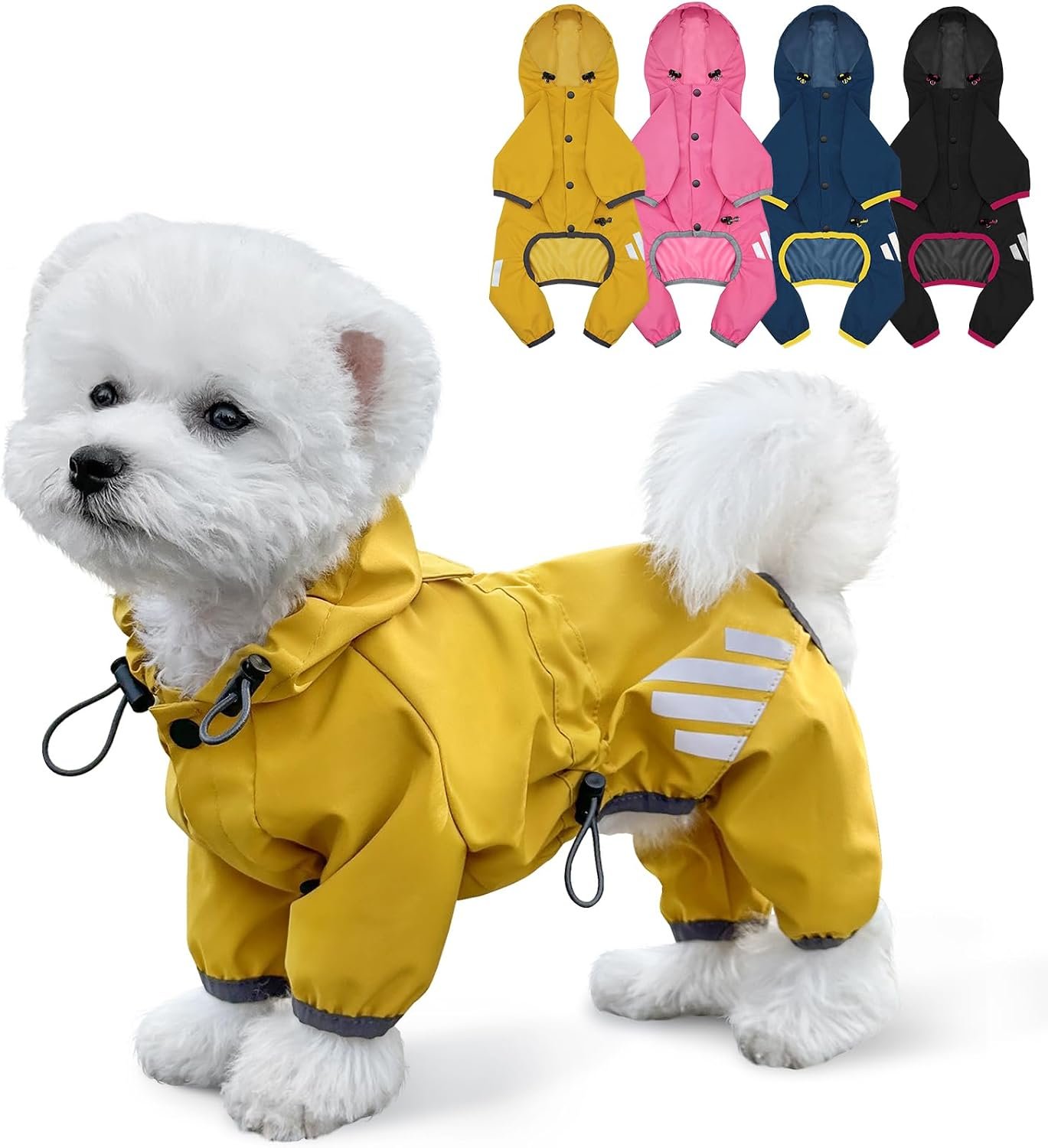 Dog Raincoat, Waterproof Dog Rain Jacket with Hood, Dog Rain Coat with Leash Hole, Reflective Strap for Small Medium Dogs, Lightweight Puppy Clothes(Yellow,M)