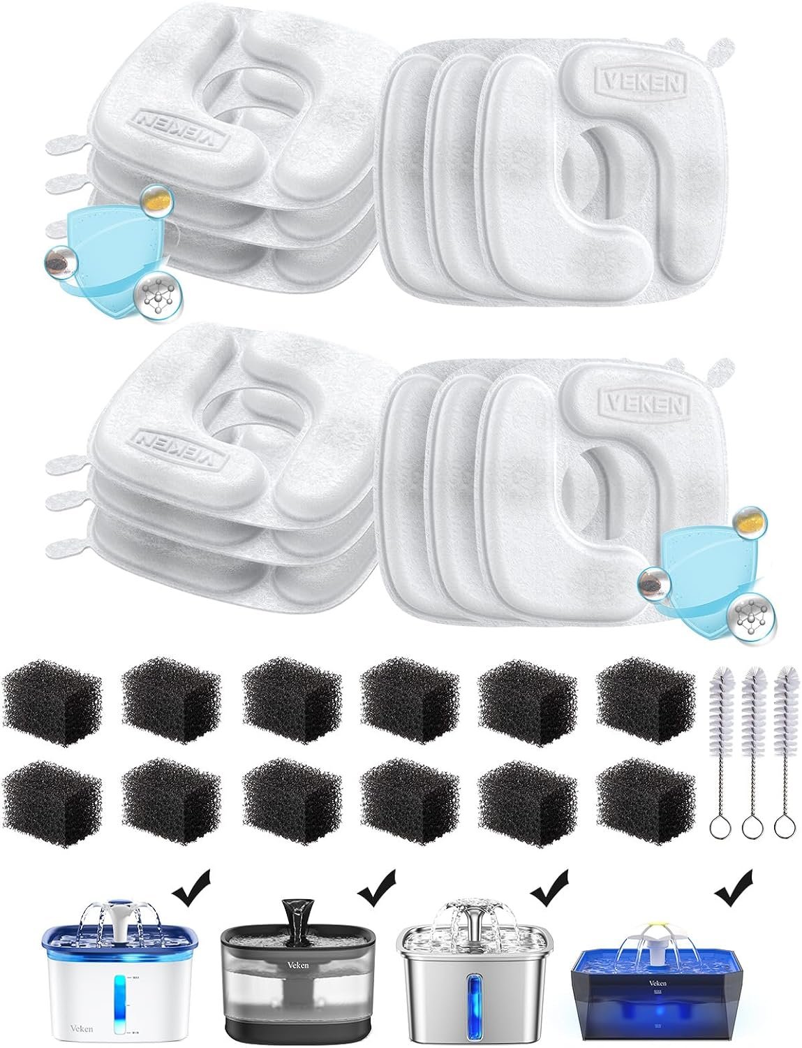 Veken Cat Water Fountain Filters, 12 Pack Replacement Filters