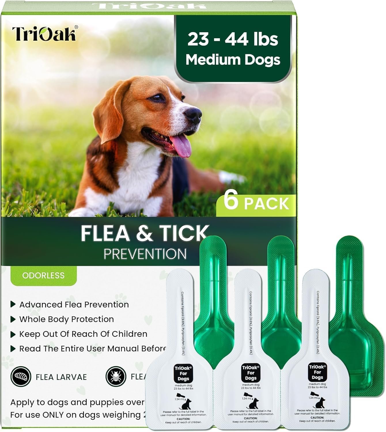 Flea and Tick for Medium Dogs, 6 Doses Helps Dogs 23-44 lbs, Waterproof, Fast