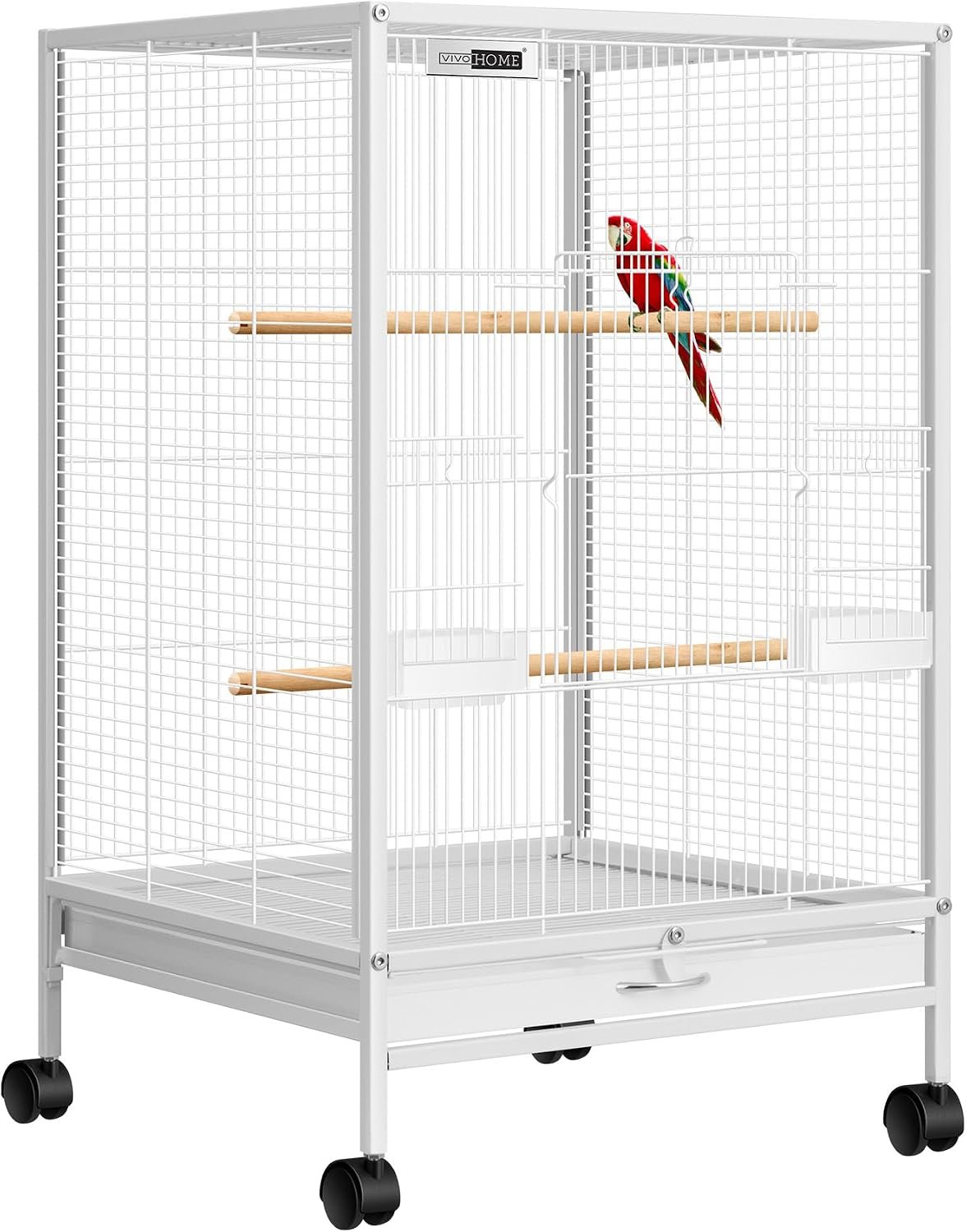 VIVOHOME Wrought Iron Bird Cage with Rolling Stand, 30 Inch Height