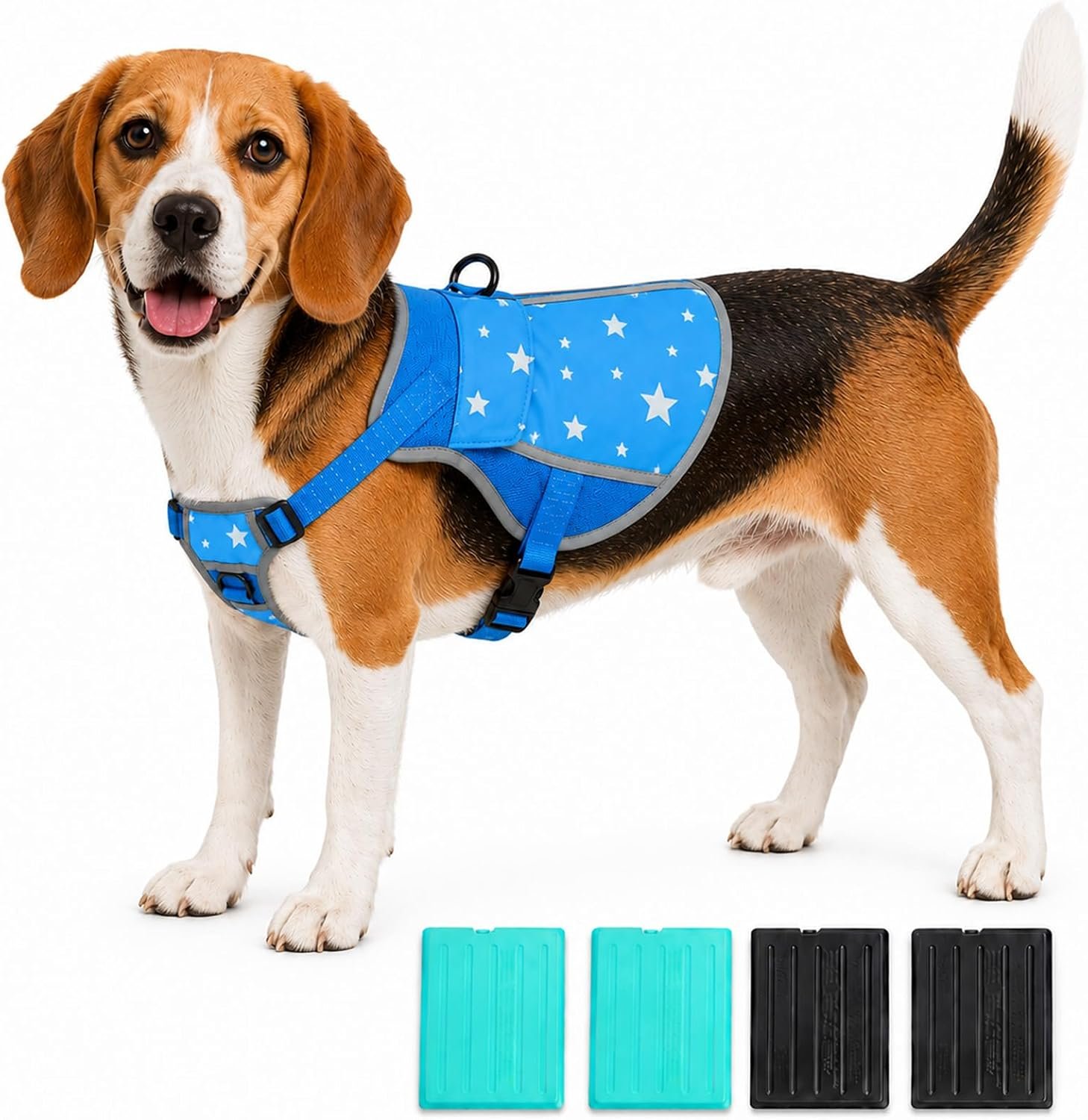 Dog Cooling Vest Harness 4 PCM Ice Packs Up to 3+ Hours