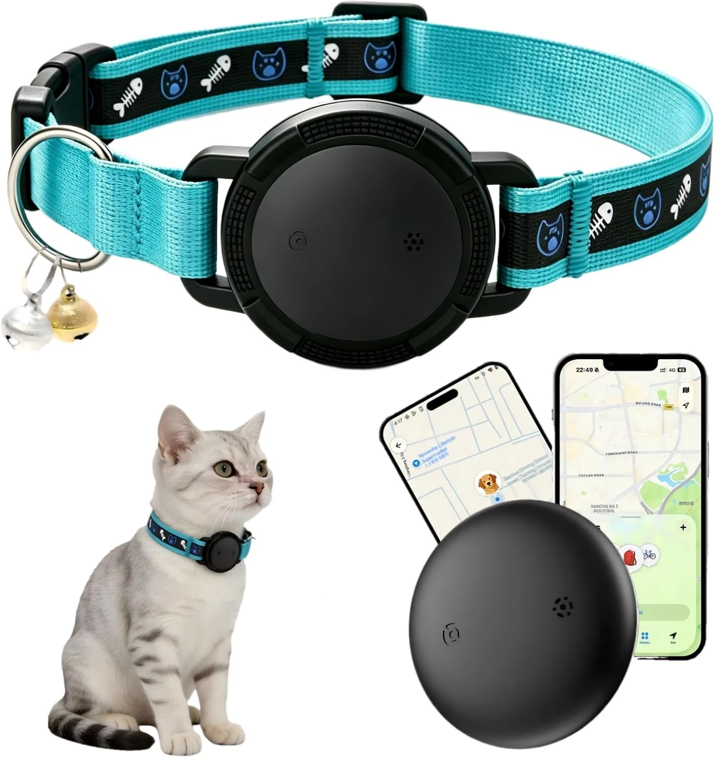 GPS Cat Tracker Collar (Android & iOS), Real-Time Activity Tracking Blue