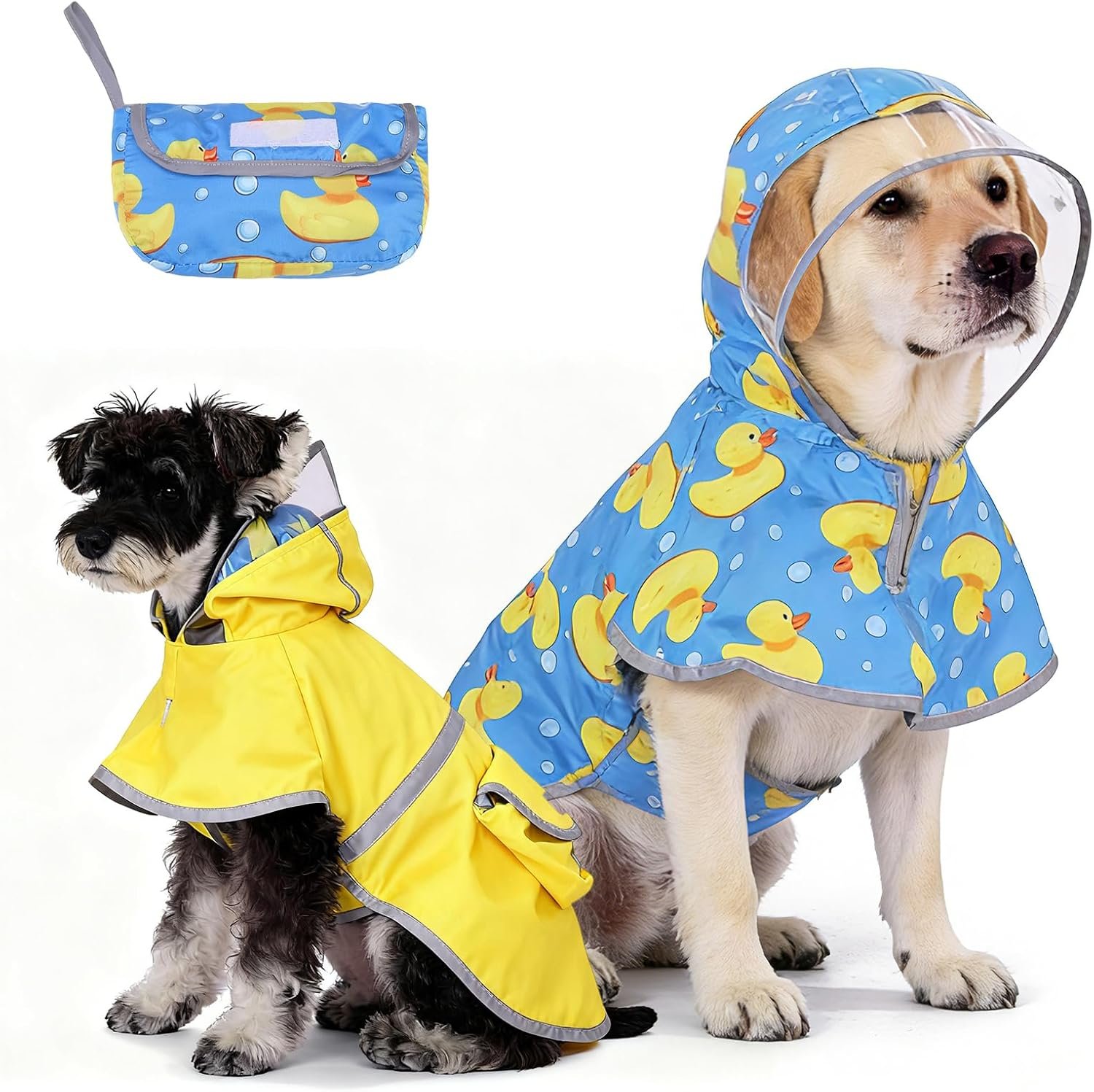 KOOLTAIL Dog Raincoats for Small Medium Dogs, Reversible Pet Rain Jacket Coat, Waterproof Reflective Puppy Poncho with Leash Hole, Adjustable Clear Hooded Double Layer with Easy Storage Pocket, S