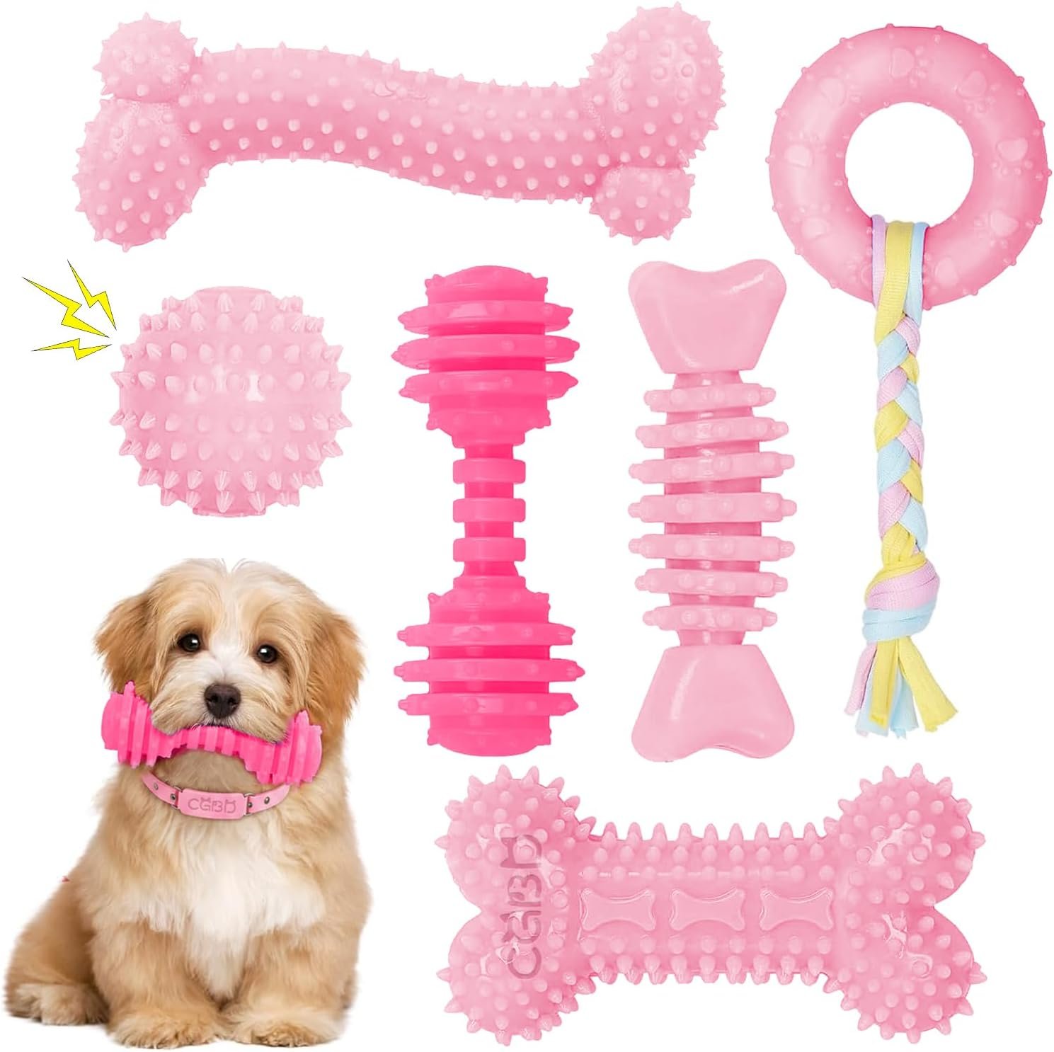 Puppy Toys, 6 Pack Dog Chew Toys for Puppy, Cute Pink Small Dog Toys, Puppy Teething Toys for Puppies, Soft Durable Interactive Chew Toy for Small Dogs