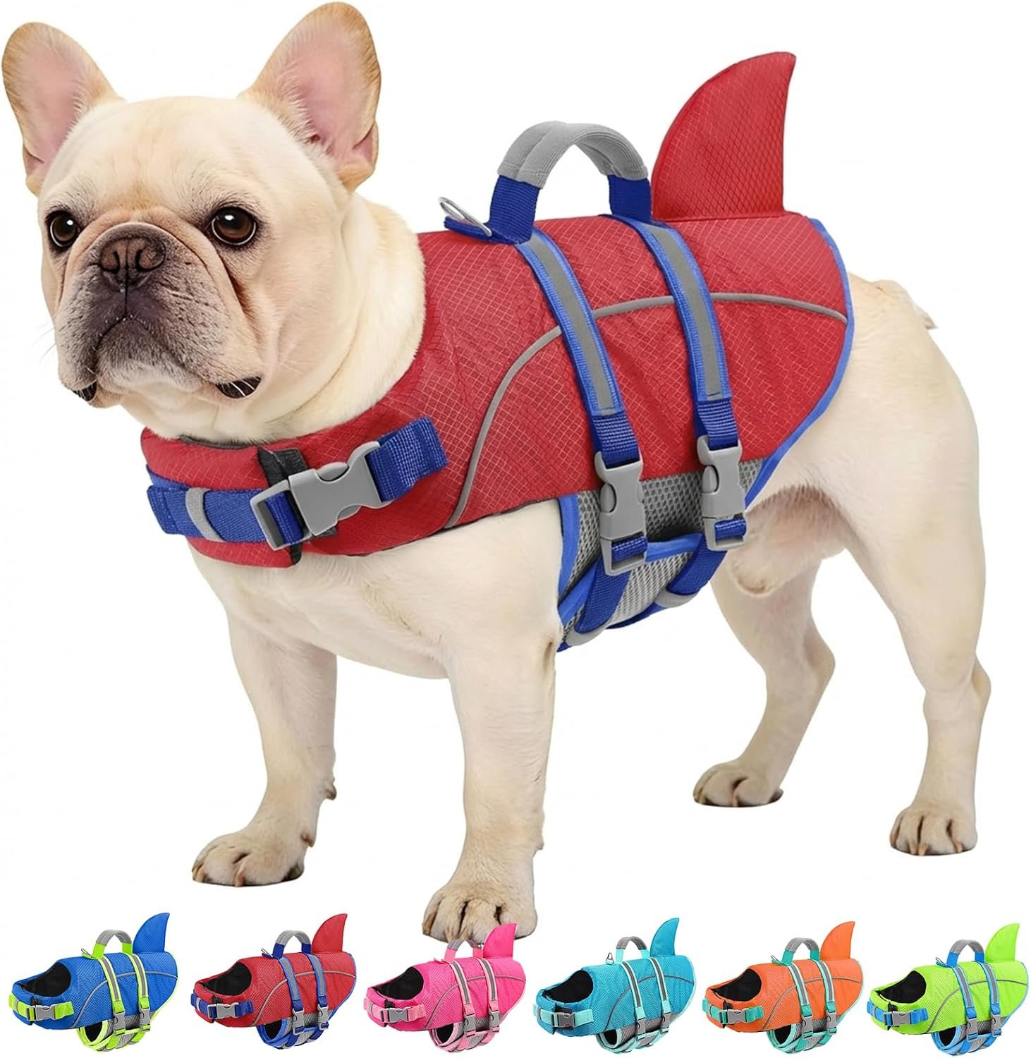 AOFITEE Medium Dog Life Jacket, Shark Life Jackets for Swimming Boating, Reflective Dog Swimming Vest with High Buoyancy, Pet Life Preserver with Rescue Handle for Medium Pets (Red M)