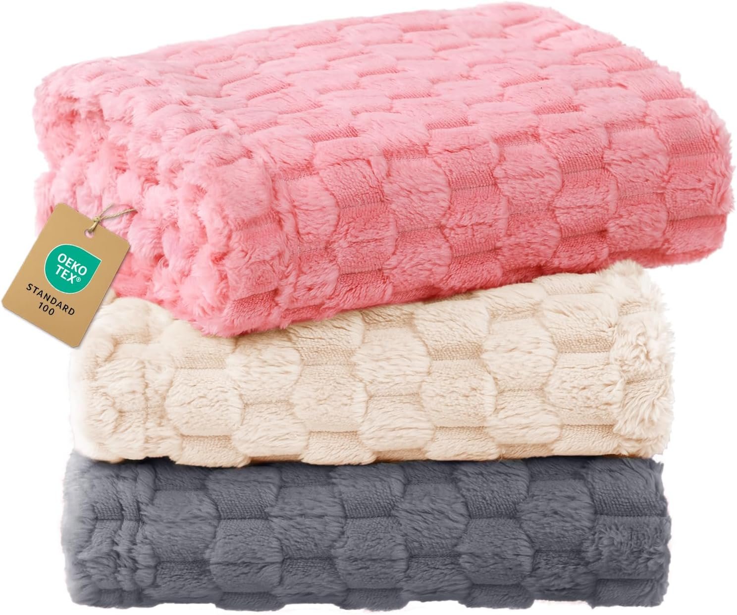 Luciphia 300GSM Fleece Dog Blanket Washable Soft Pcs3-Grey/White/Pink, S