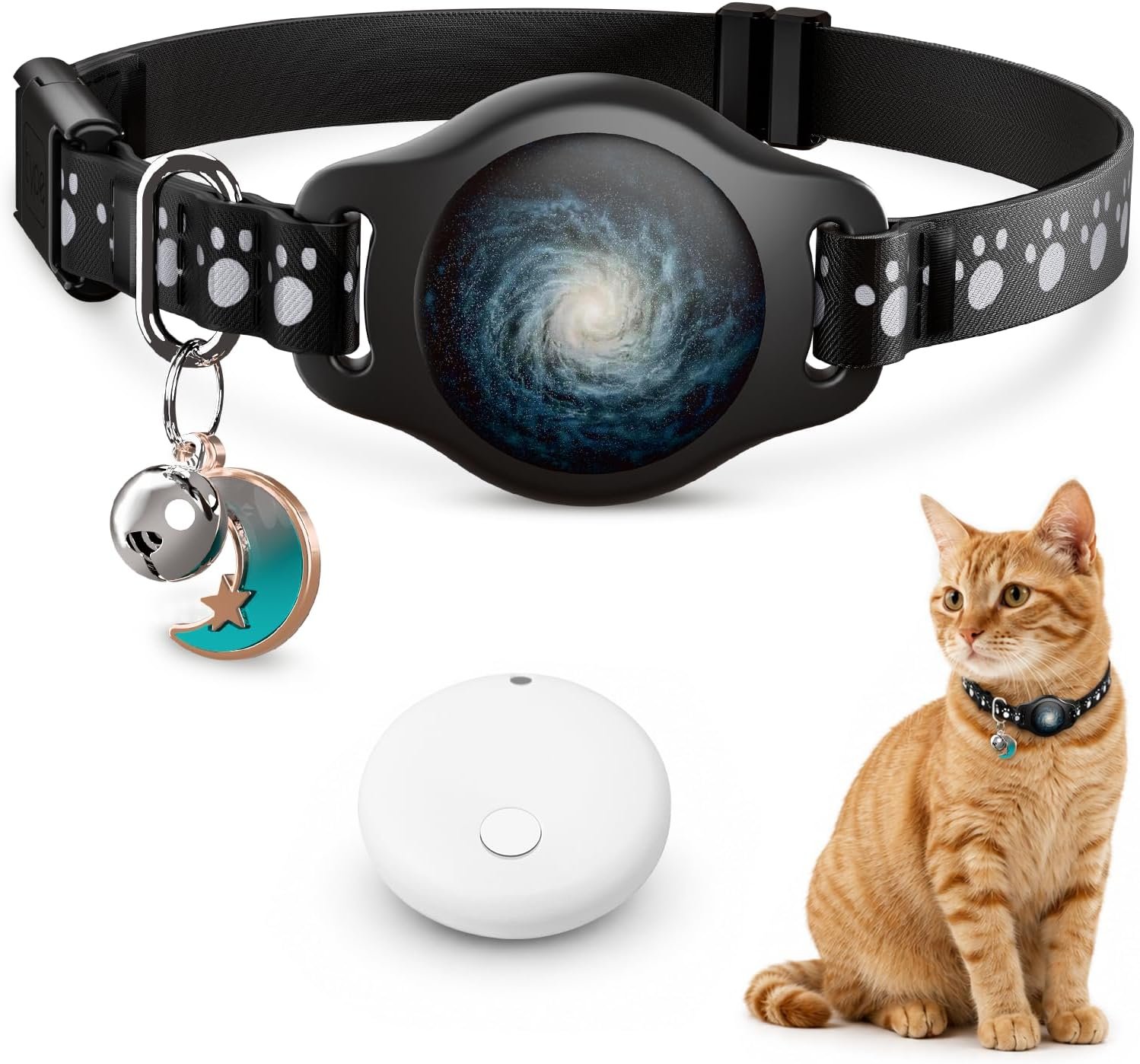 Cat Tracker Collar with Finder Tag – Waterproof Airtag Cat Collar, Black