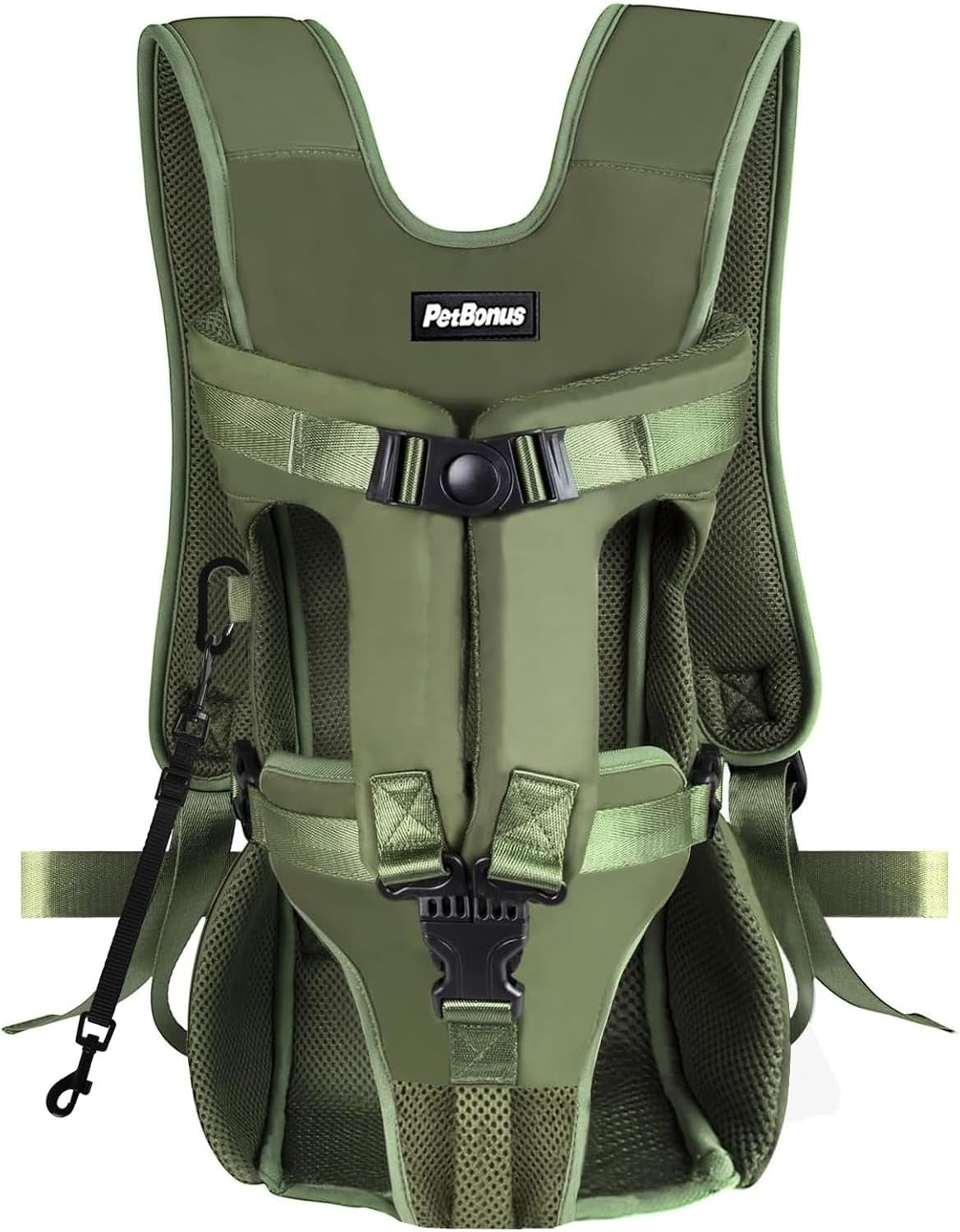 PetBonus Pet Front Dog Carrier Backpacks, Adjustable Pet Backpack, Legs Out Easy-fit Puppy Chest Carrier for Medium Small Dogs, Hands Free for Hiking, Cycling (Army Green, M)