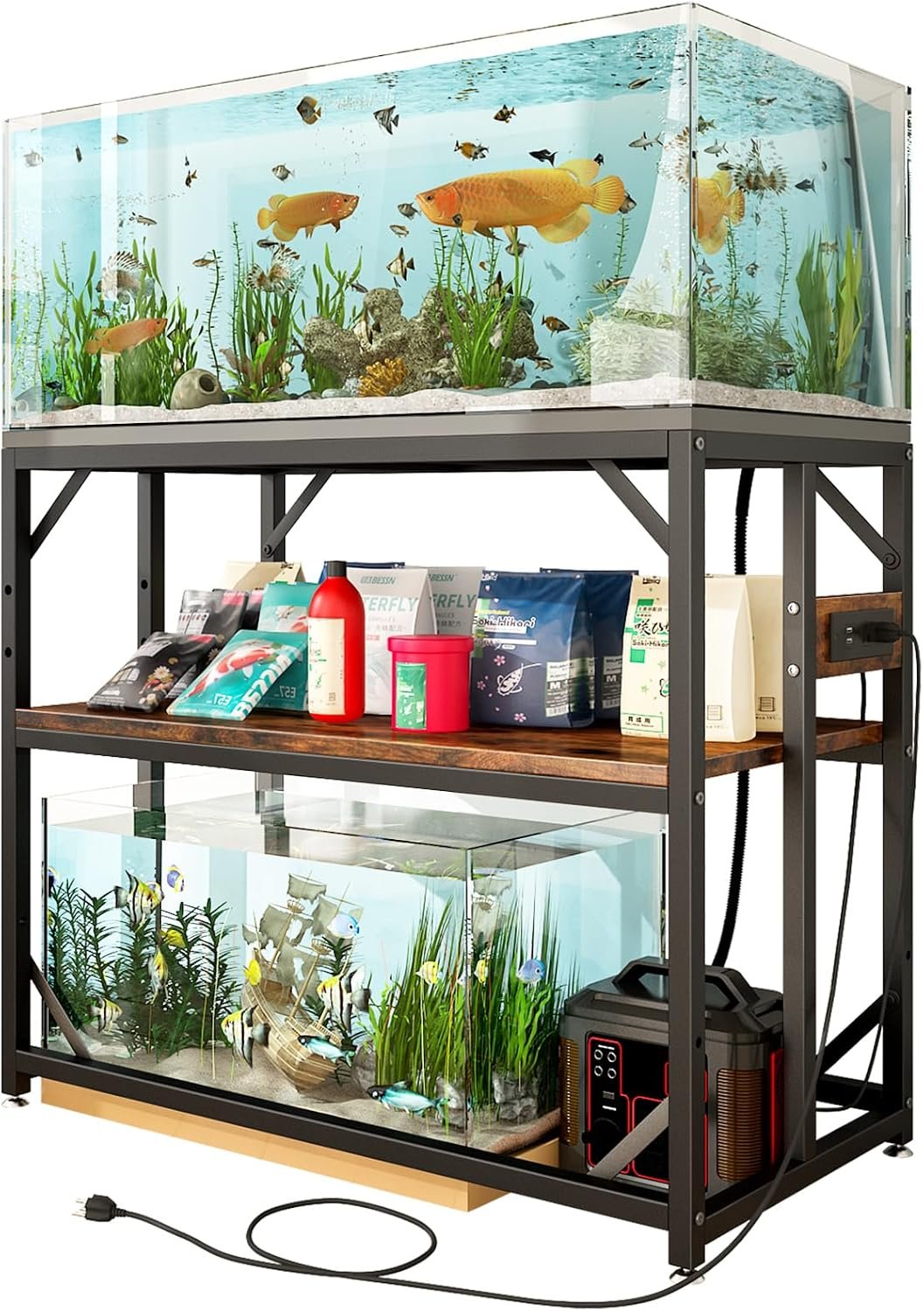 METYERRY 40 Gallon Fish Tank Stand with Power Outlet,Adjustable Shelf