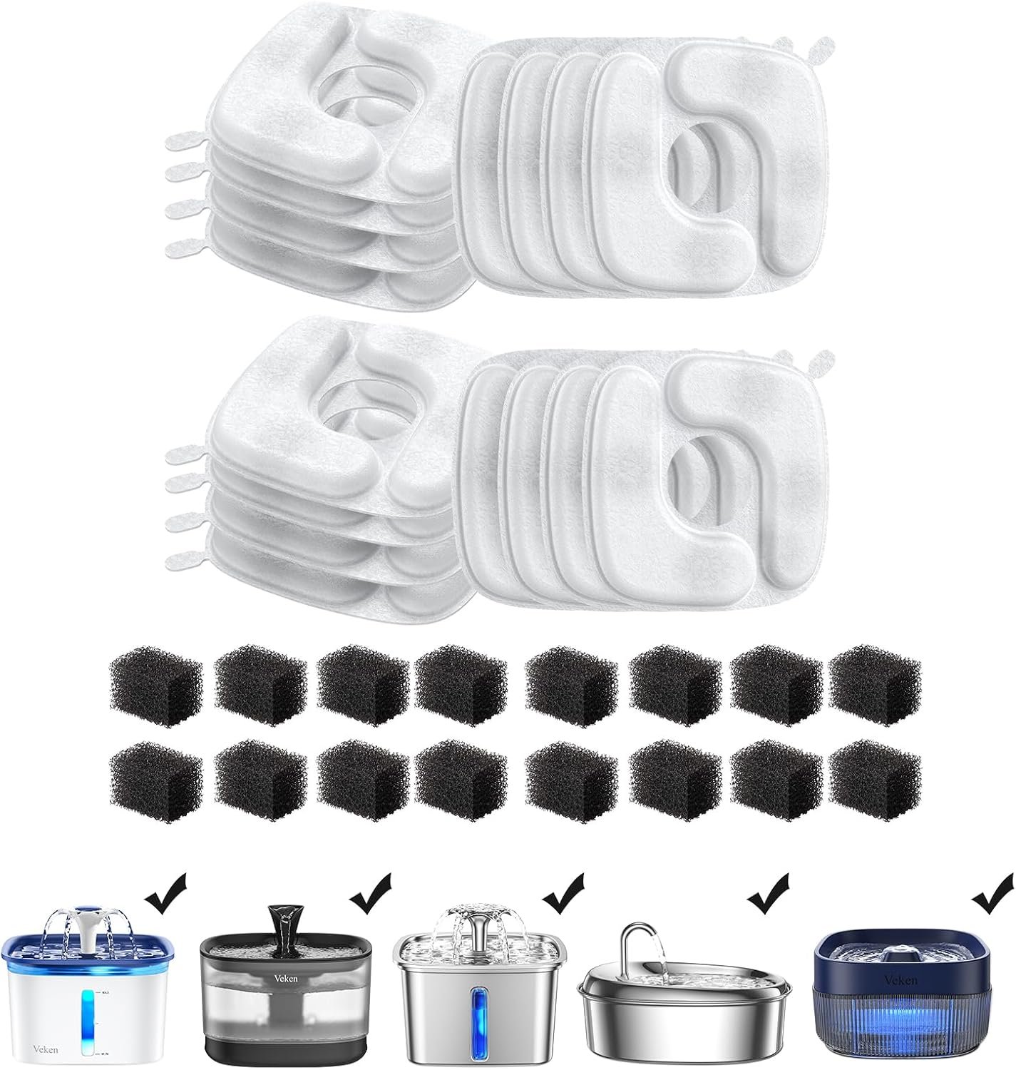 Veken Cat Water Fountain Filters, 16 Pack Replacement Filters