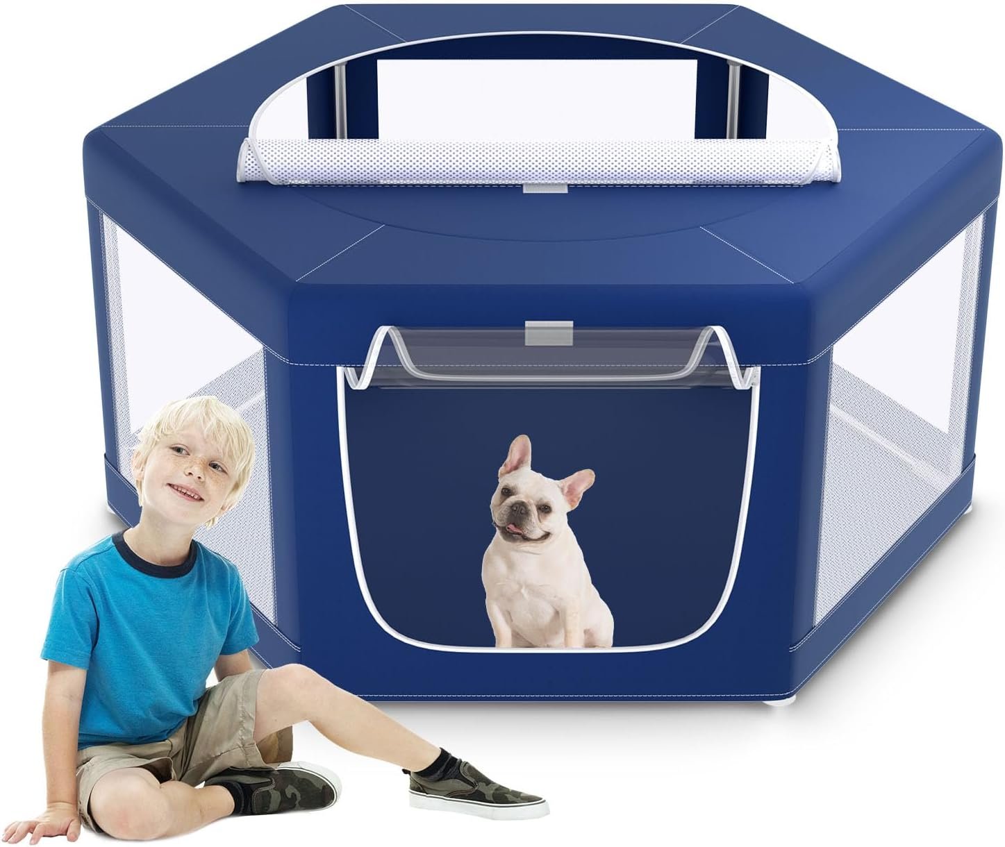 XVISHX 45×45 Inches Hexagonal Type Puppy Playpen, Dog Playpen for Puppies or Small Dogs, DogFence Pet Playpen for Indoor & Outdoor, Sturdy Safety Dog Pen with Thickened Fabric, Breathable Mesh