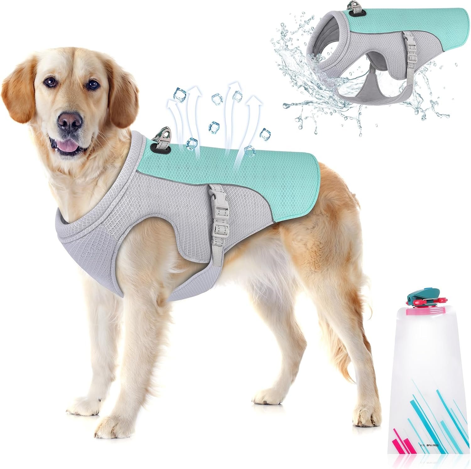 Dog Cooling Vest Dog Harness Cooler Jacket with Portable Water Bottle, for Walking Dog, Outdoor Camping and Hunting Training.（L）