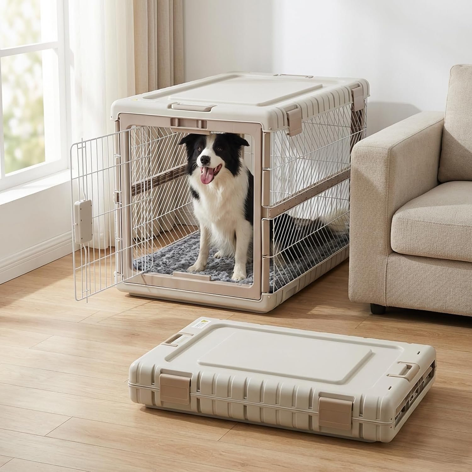 ZOMISIA Collapsible Dog Crate with Bed Mat, 36” Dog Kennel for Large Dogs