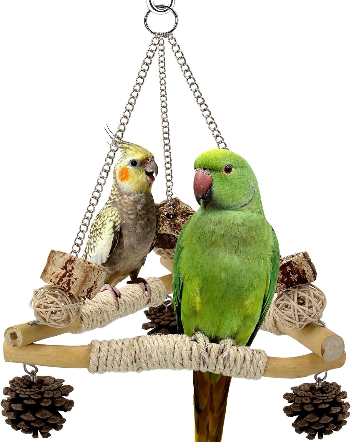 Bird Swing for Cage with Chew Toys, 3 Stable Sisal-Wrapped Perches(L)
